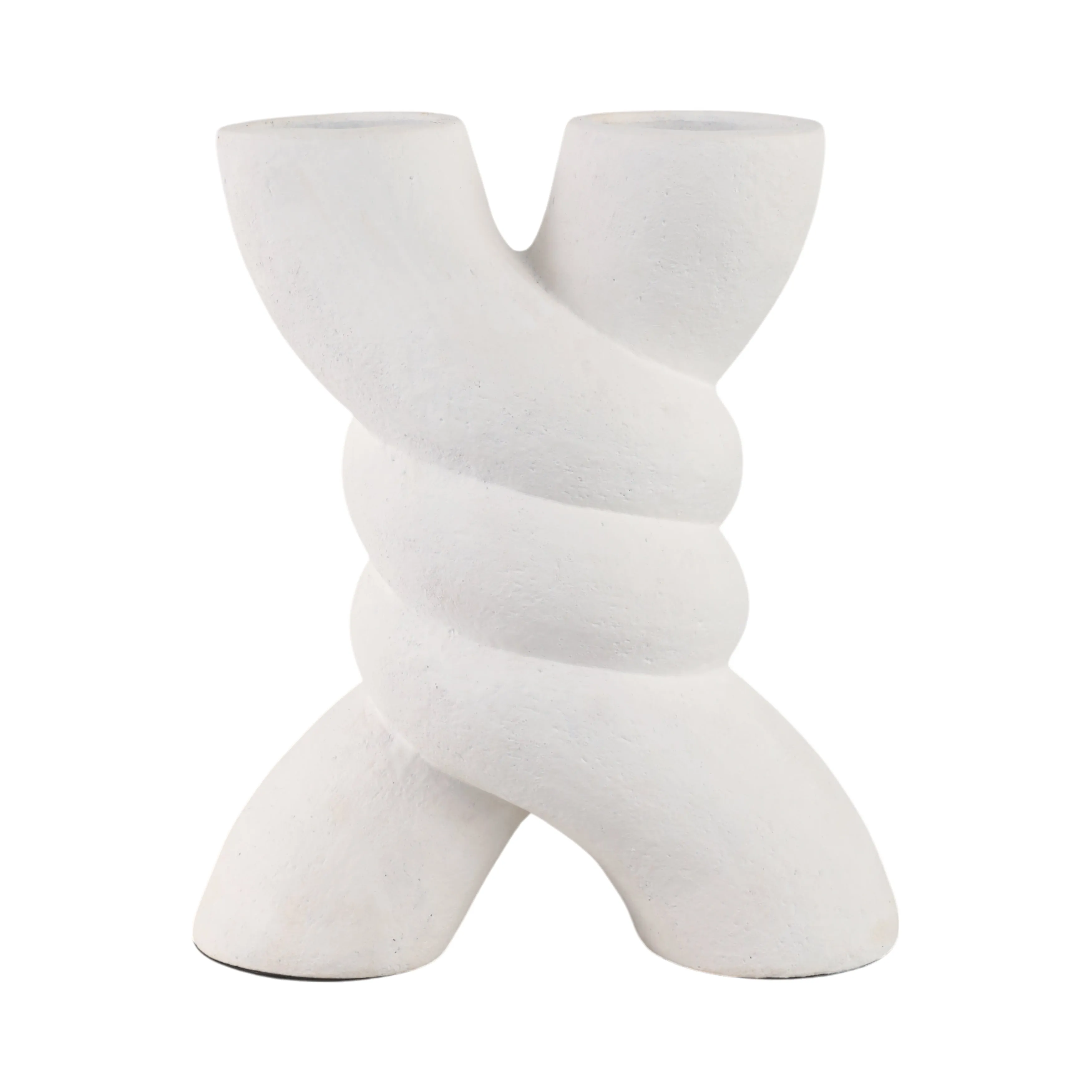 13" Twisted X Shape Terracotta Vase, White