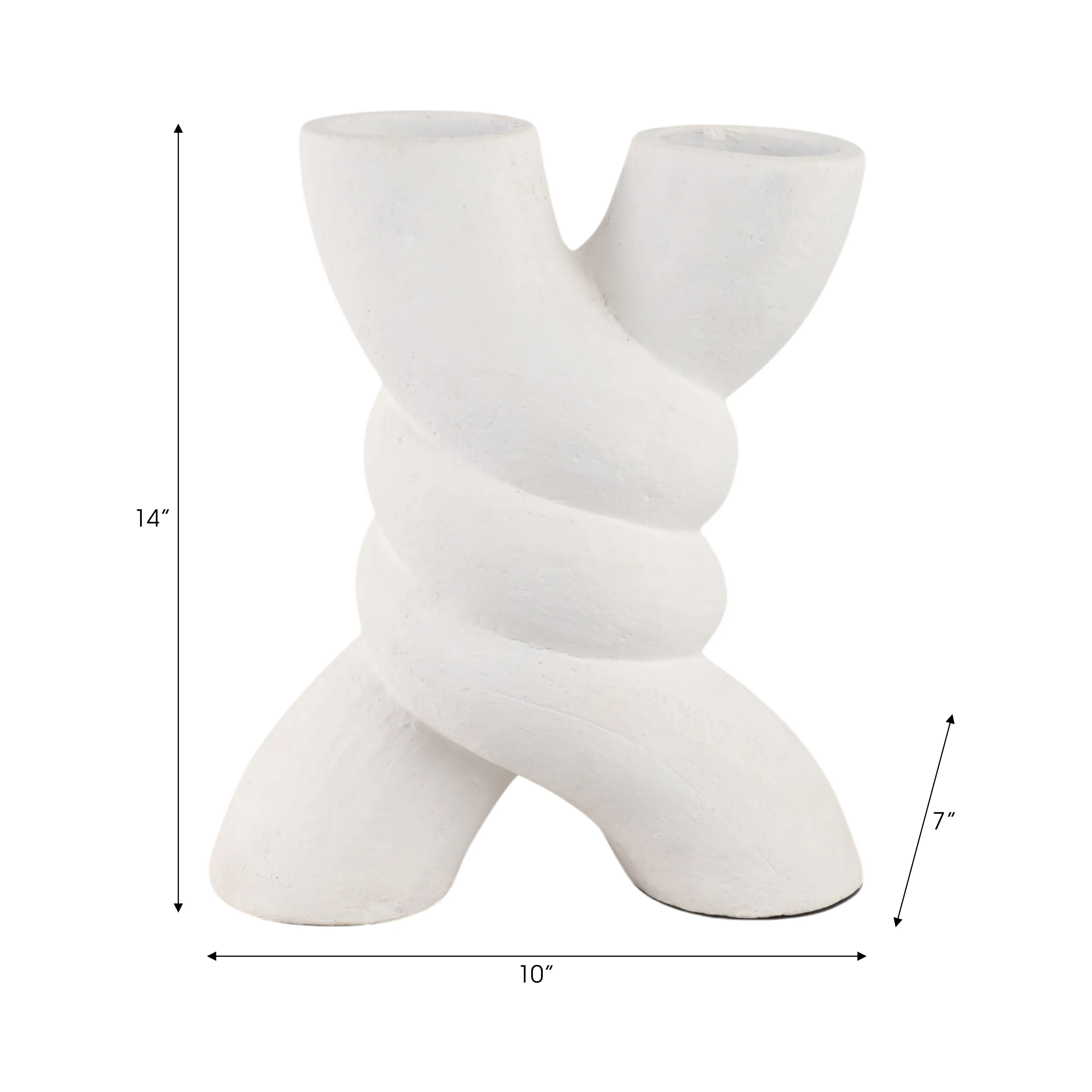 13" Twisted X Shape Terracotta Vase, White