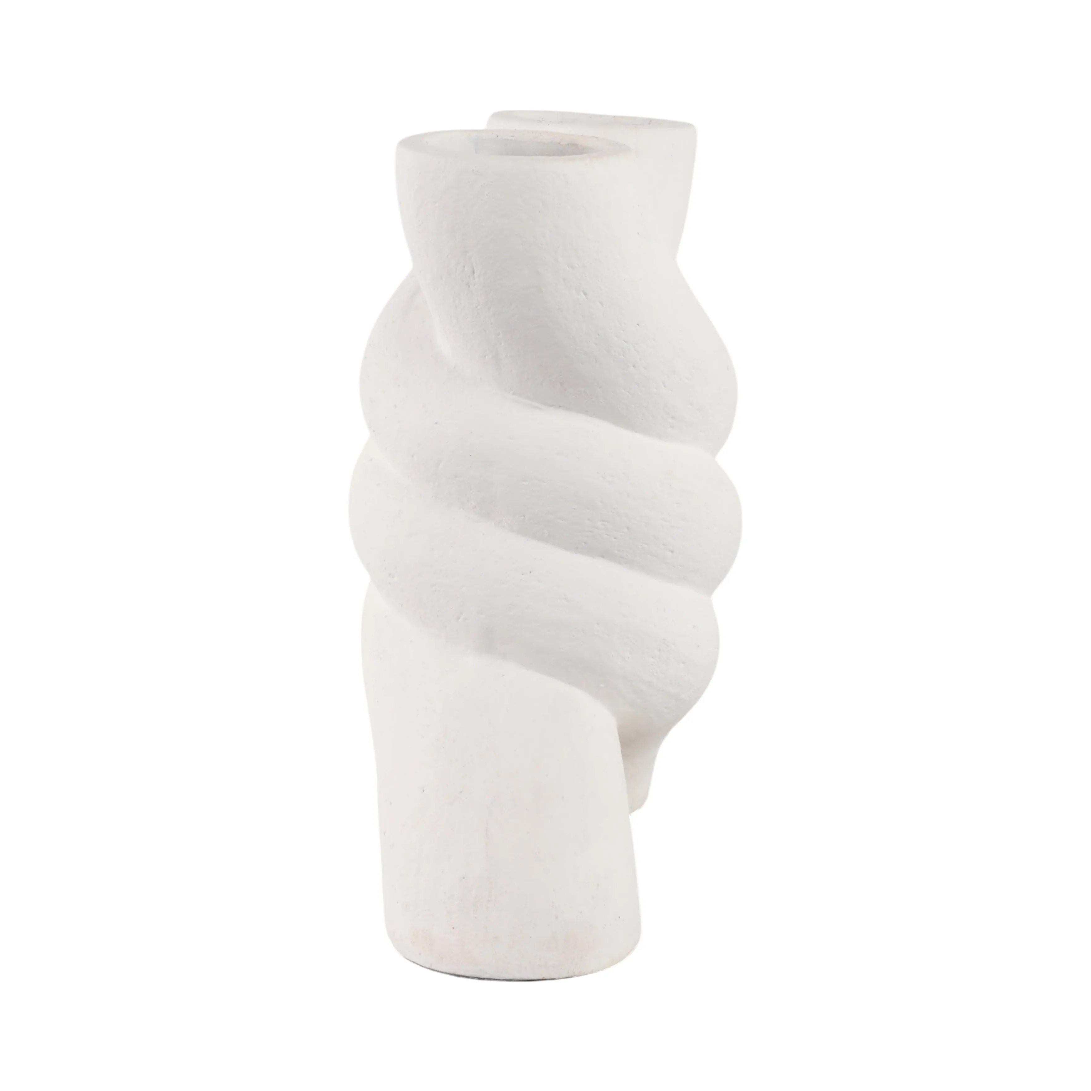 13" Twisted X Shape Terracotta Vase, White