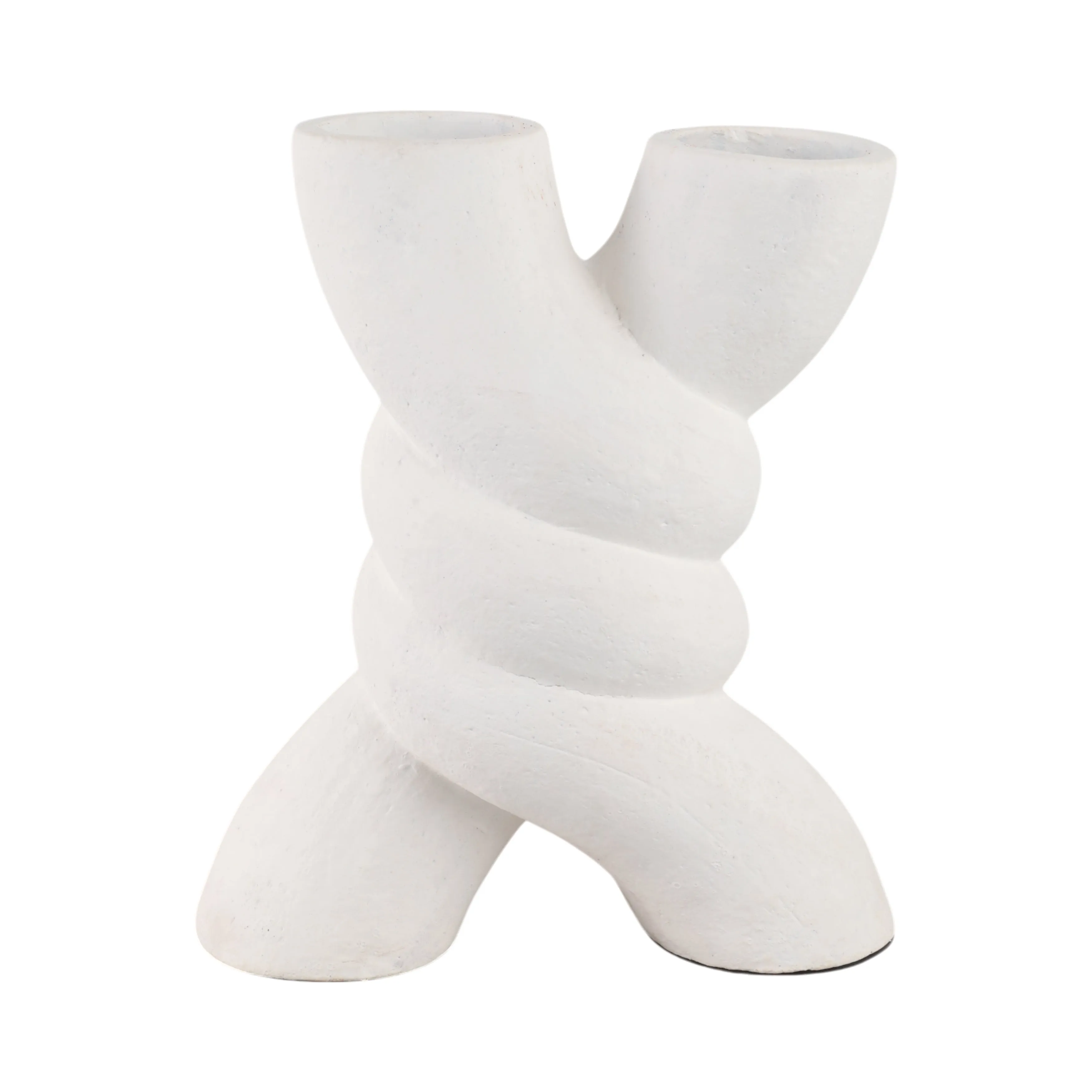 13" Twisted X Shape Terracotta Vase, White