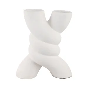 13" Twisted X Shape Terracotta Vase, White