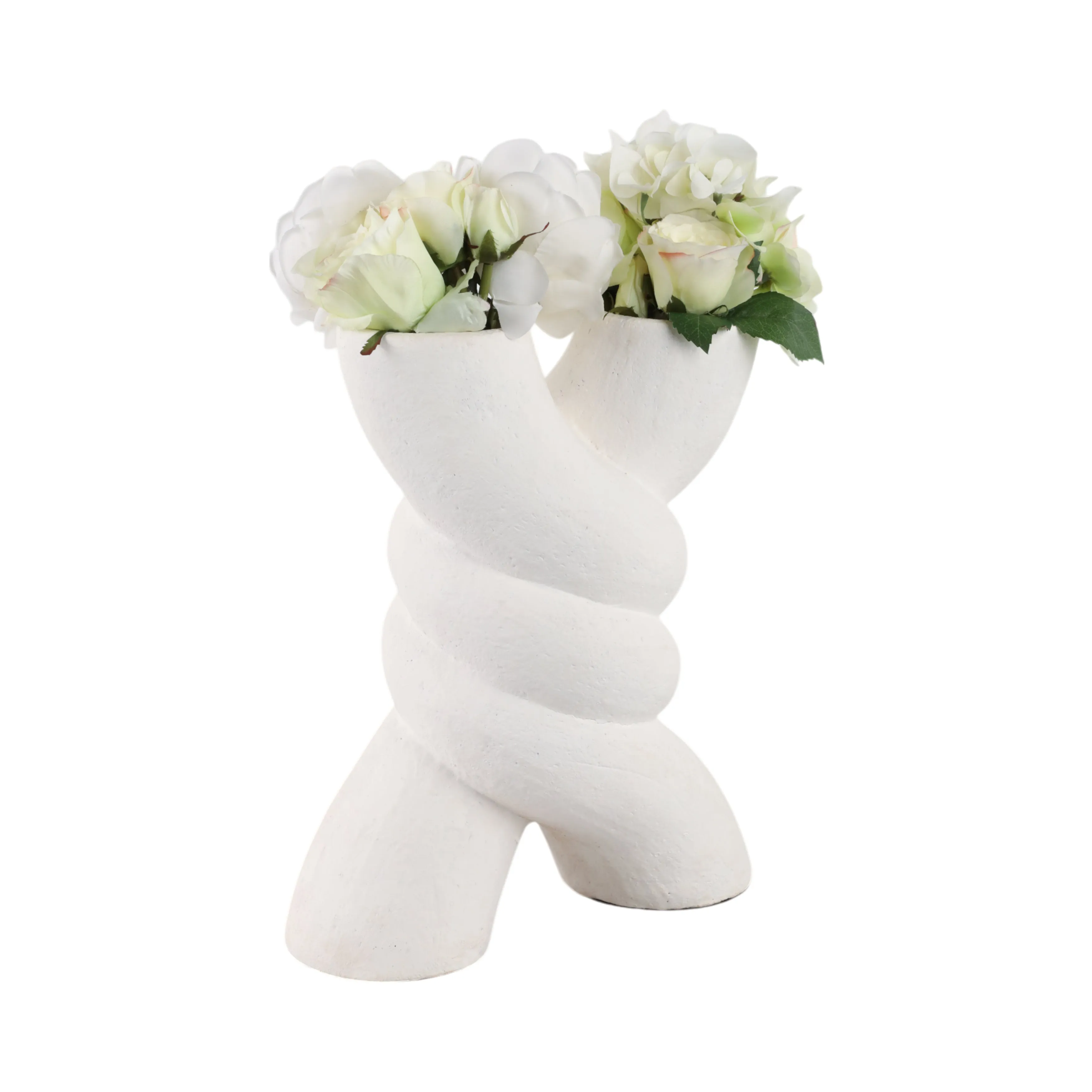 13" Twisted X Shape Terracotta Vase, White