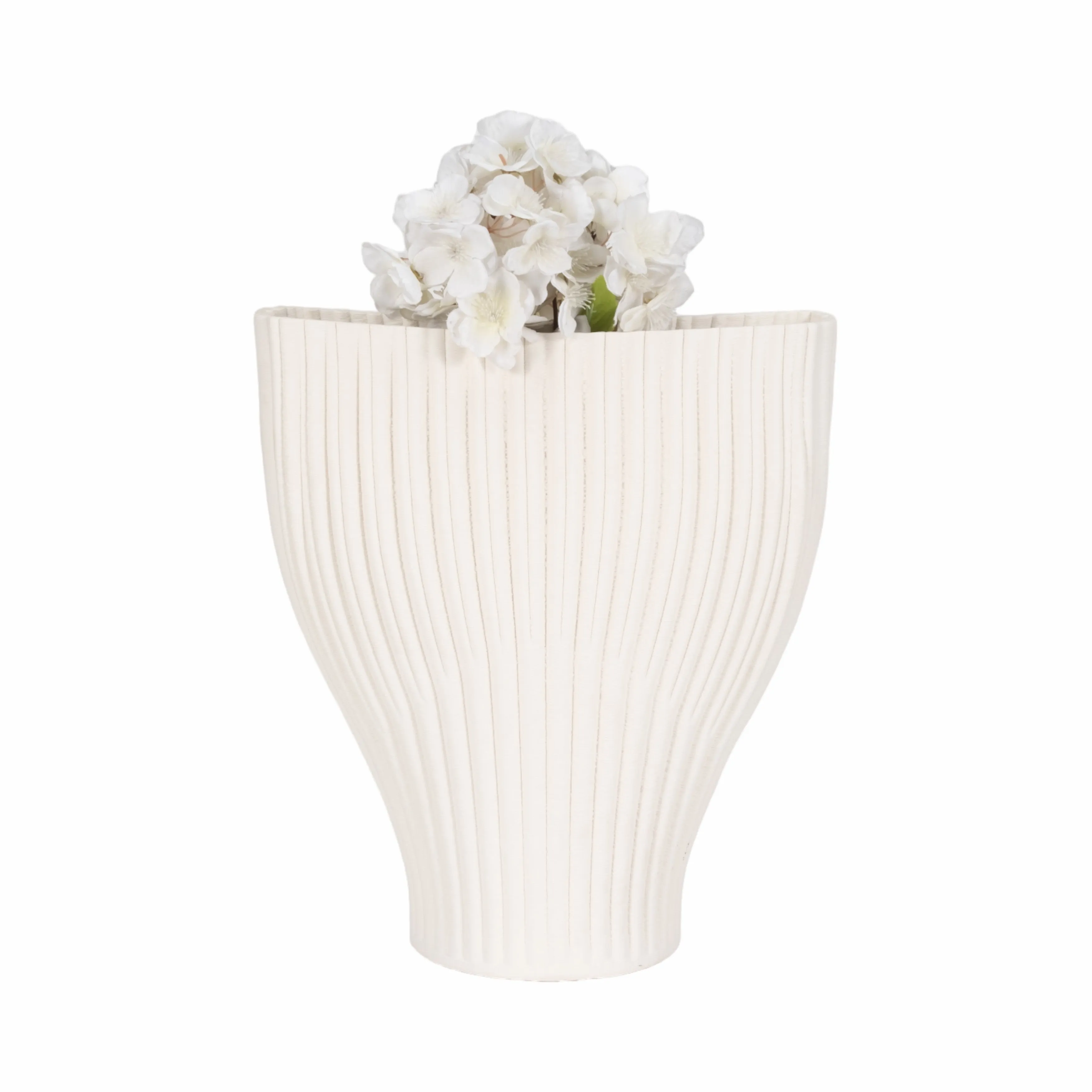 14" BELLO 3D PRINTED VASE, IVORY/BEIGE