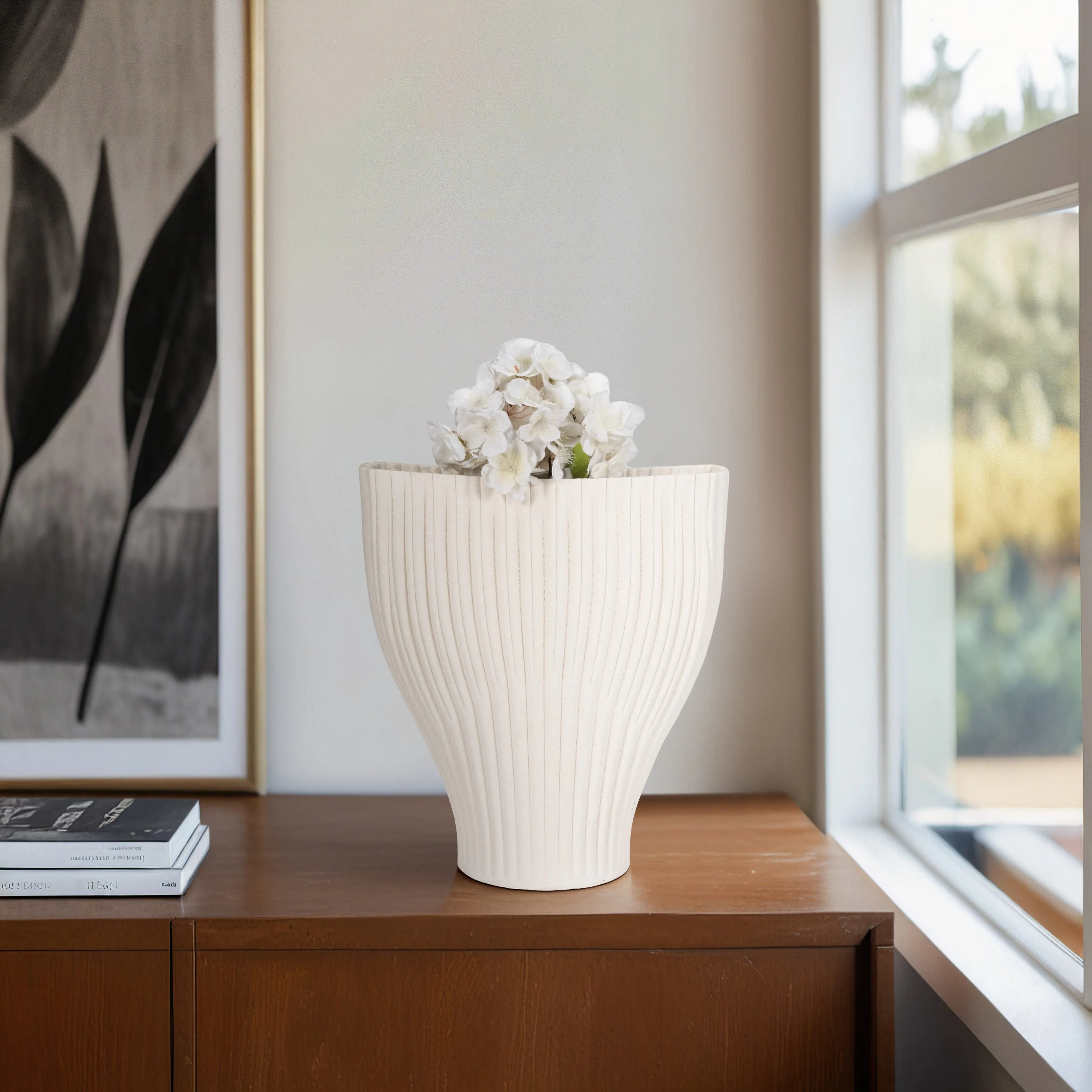 14" BELLO 3D PRINTED VASE, IVORY/BEIGE