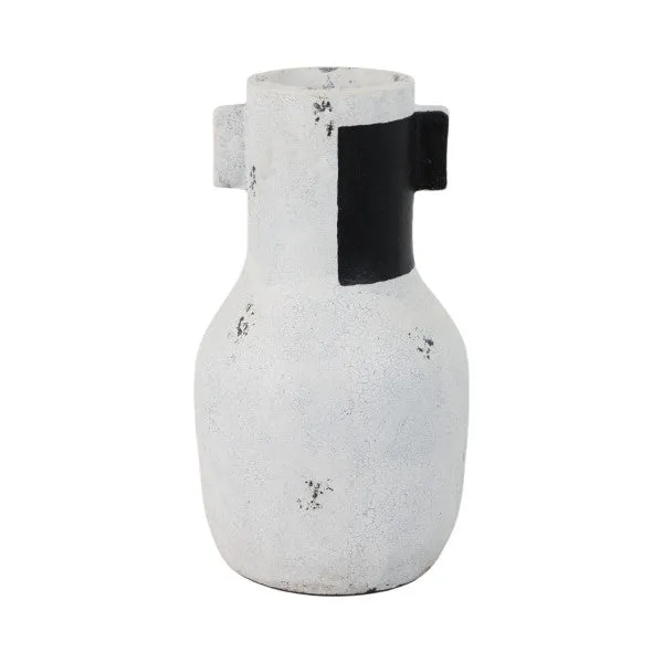 14" Black Patch Modern Terracotta Vase, Ivory/blk