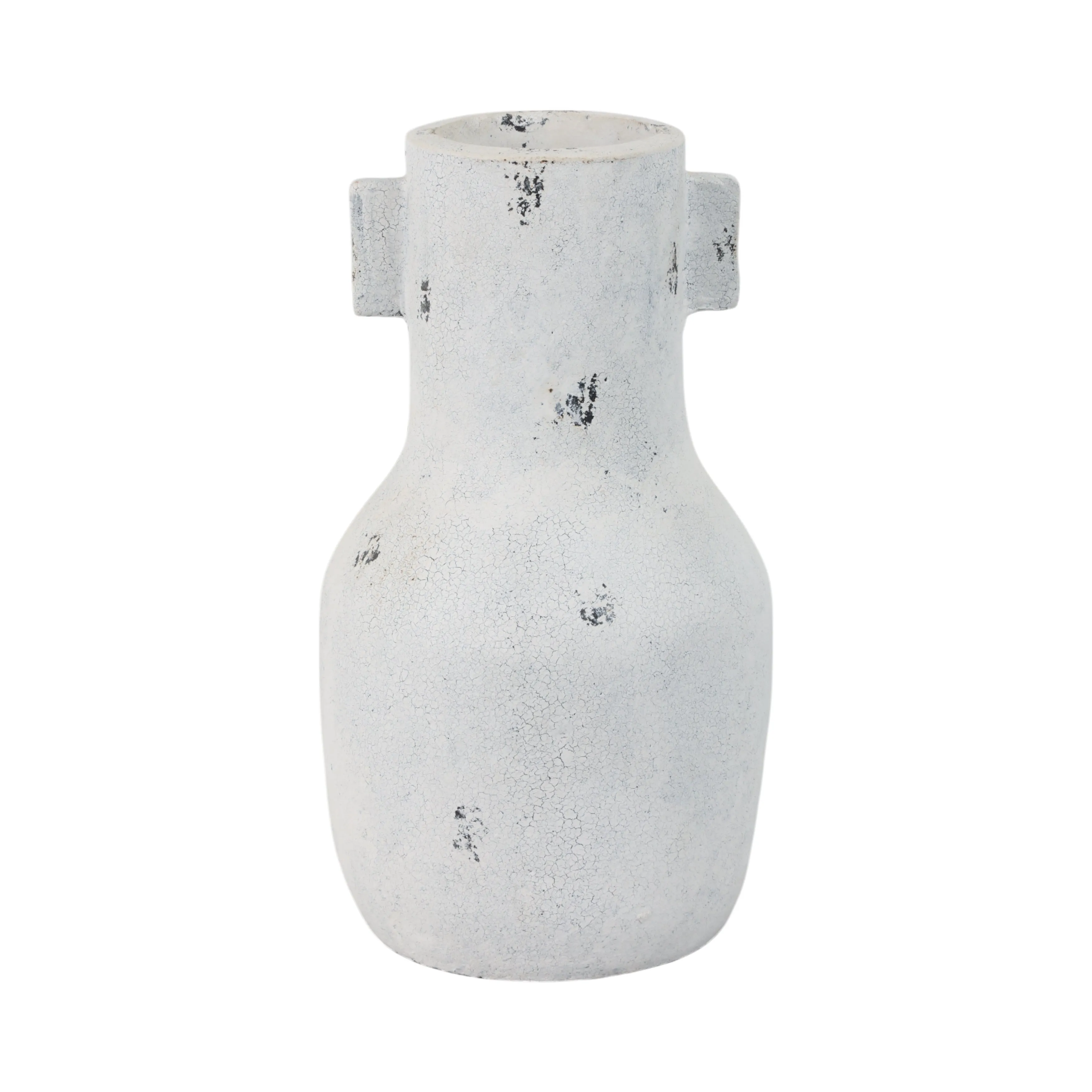 14" Black Patch Modern Terracotta Vase, Ivory/blk