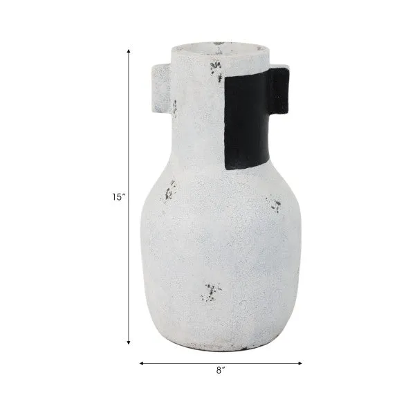 14" Black Patch Modern Terracotta Vase, Ivory/blk