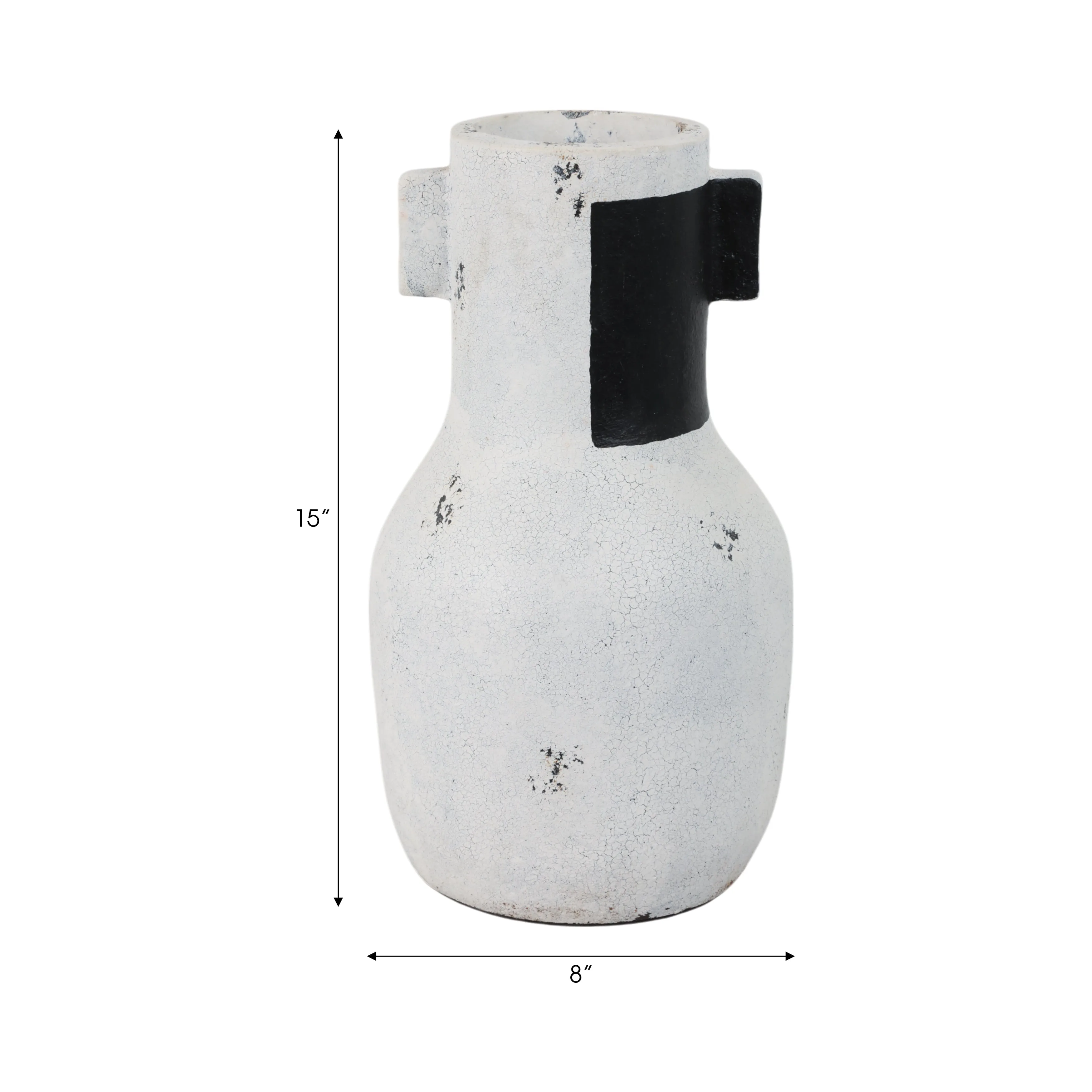 14" Black Patch Modern Terracotta Vase, Ivory/blk