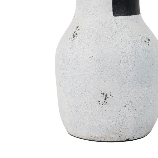 14" Black Patch Modern Terracotta Vase, Ivory/blk