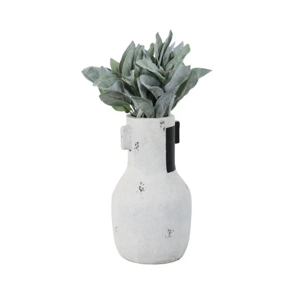 14" Black Patch Modern Terracotta Vase, Ivory/blk
