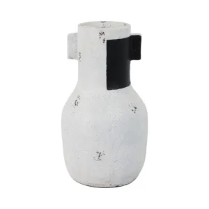 14" Black Patch Modern Terracotta Vase, Ivory/blk