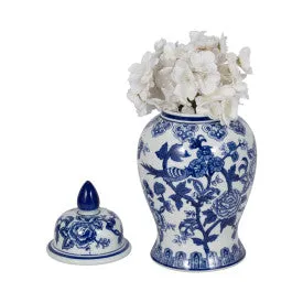 14" TEMPLE JAR BIRD/FLOWER, BLUE