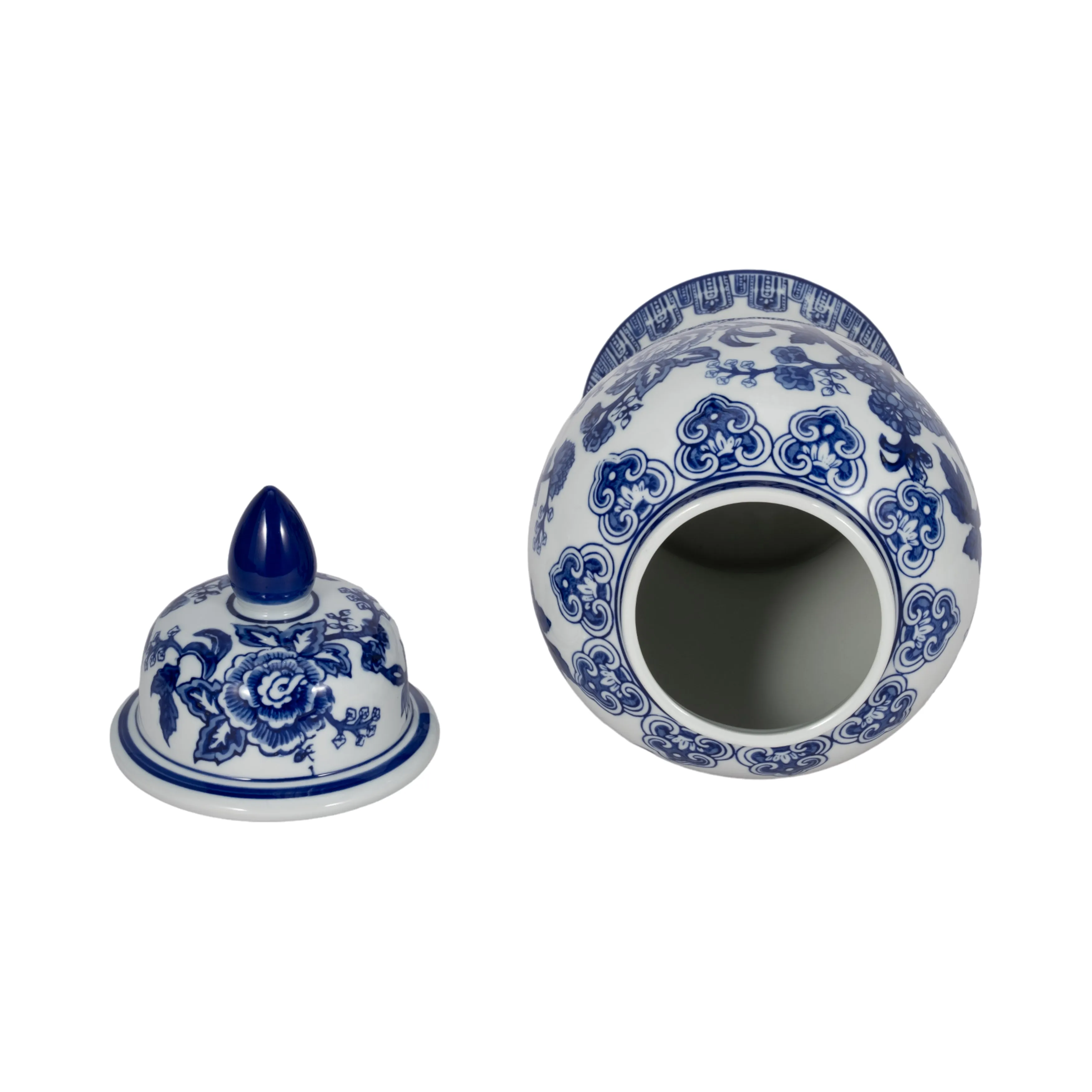 14" TEMPLE JAR BIRD/FLOWER, BLUE