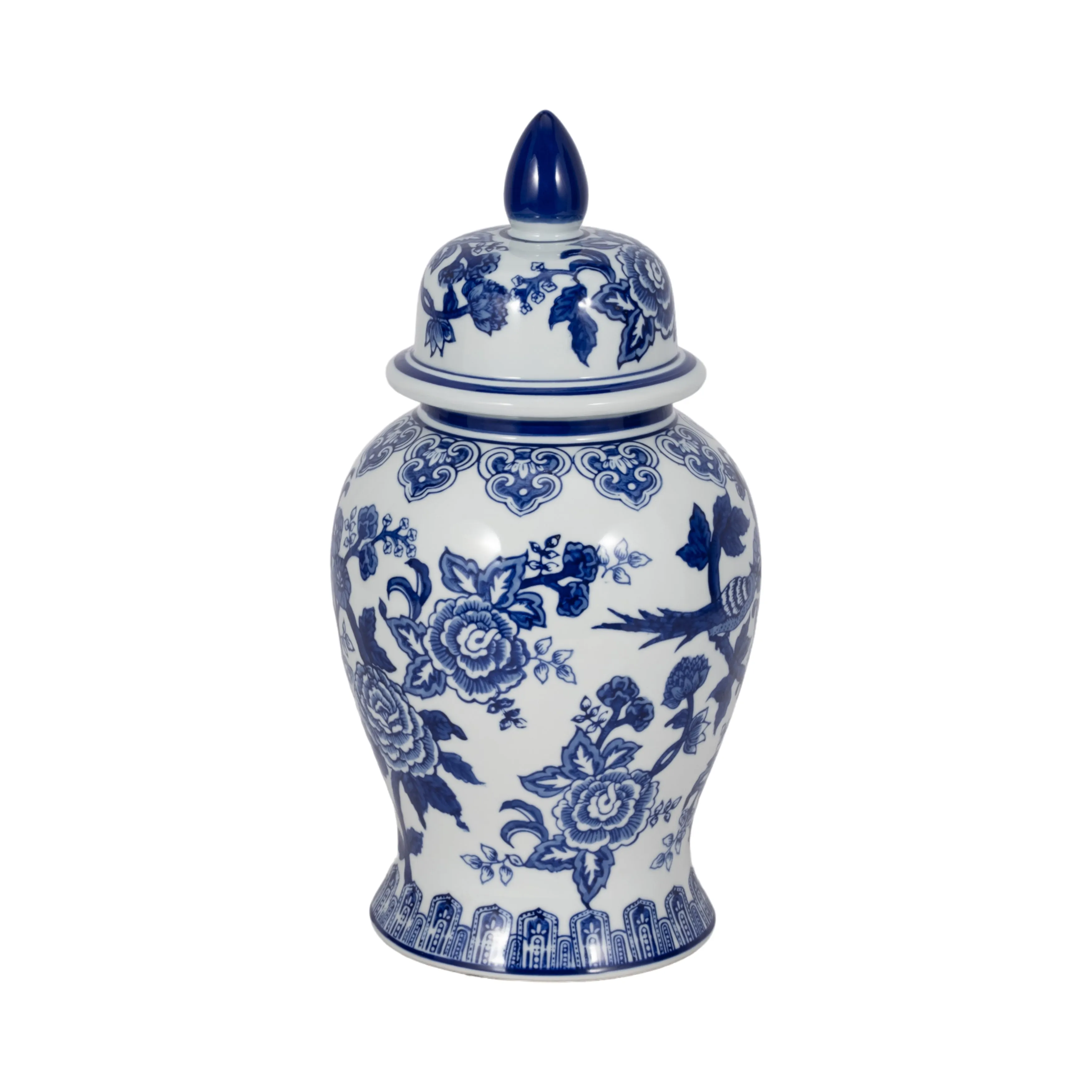 14" TEMPLE JAR BIRD/FLOWER, BLUE