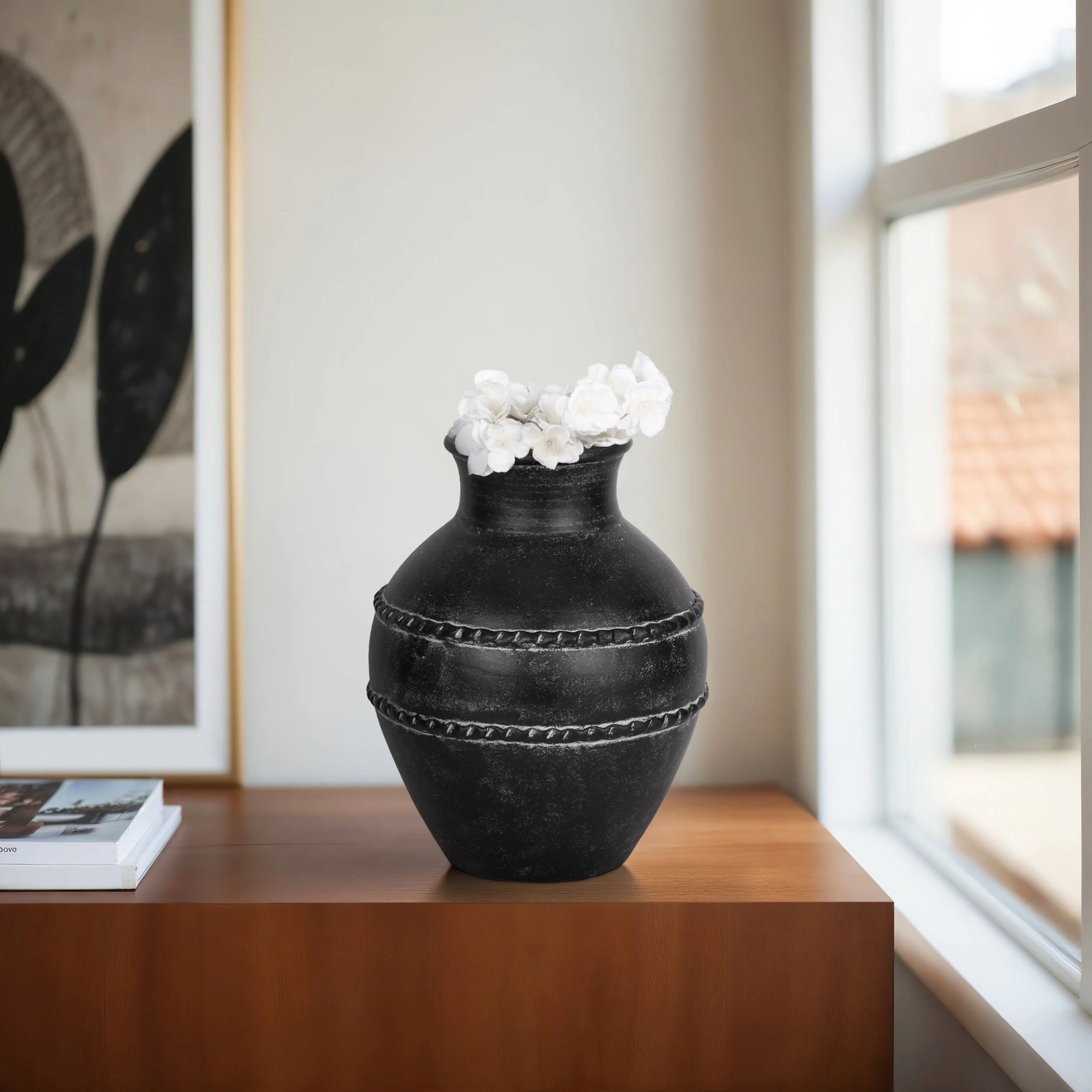 14" Traditional Terracotta Vase, Black