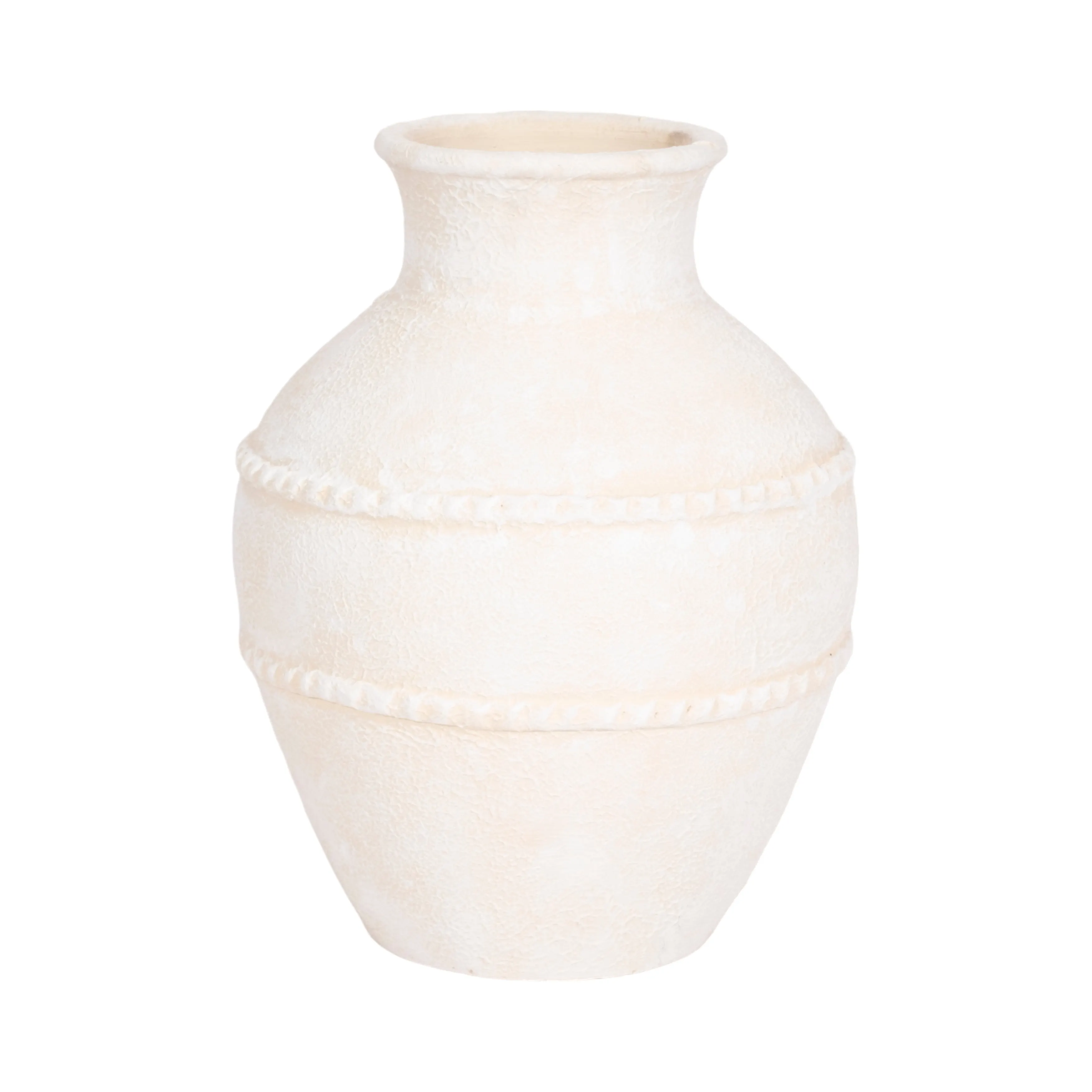 14" Traditional Textured Terracotta Vase, Ivory
