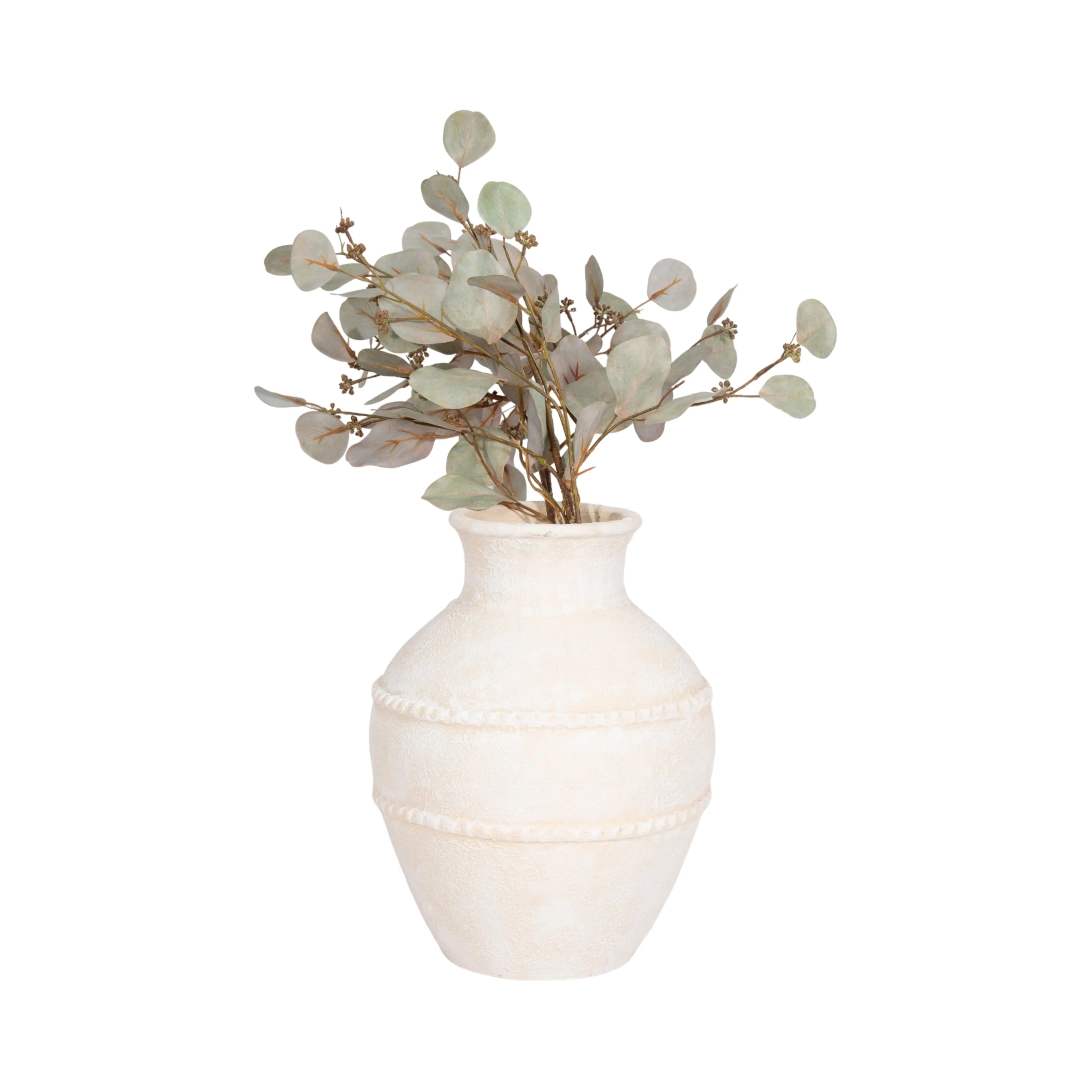 14" Traditional Textured Terracotta Vase, Ivory