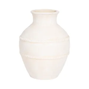 14" Traditional Textured Terracotta Vase, Ivory