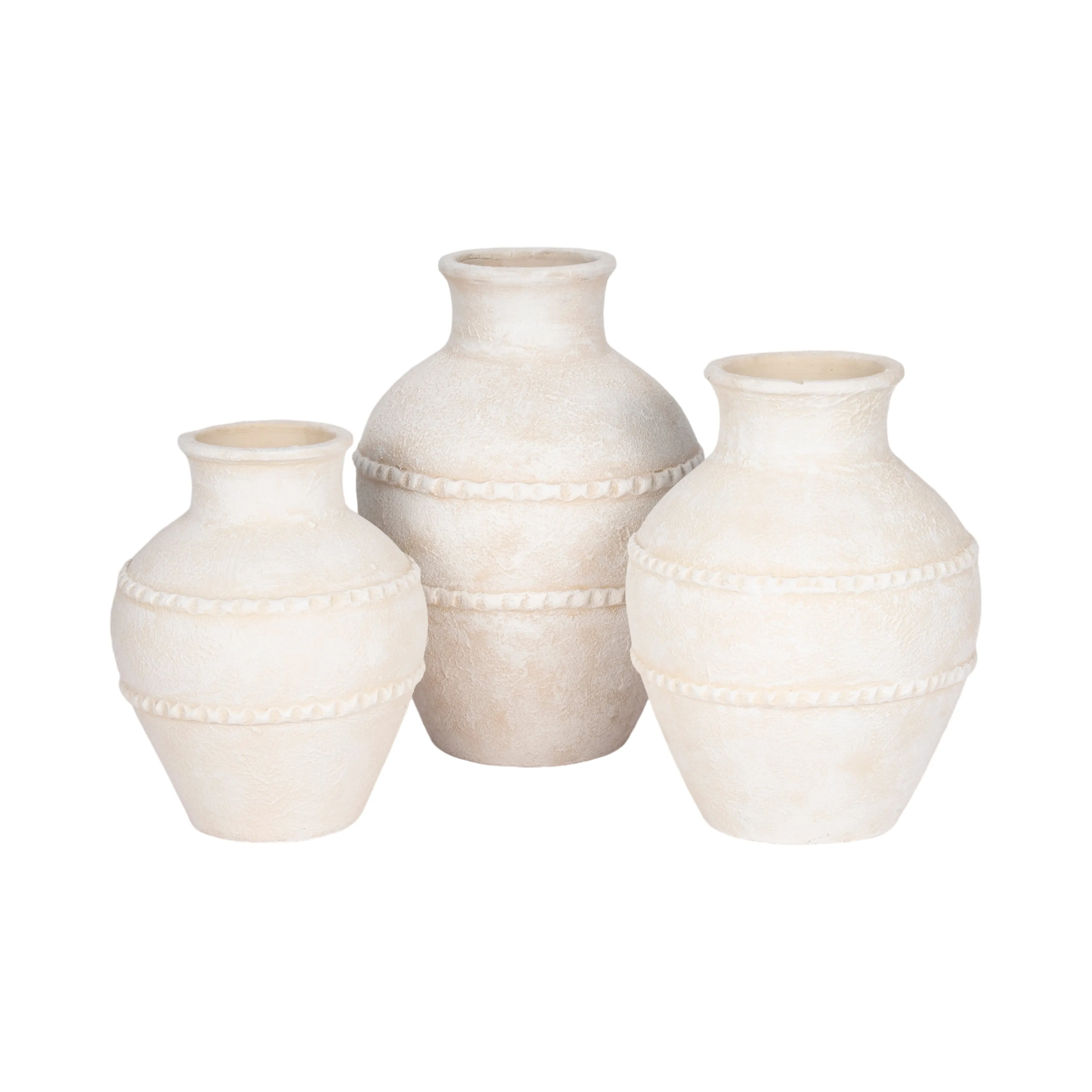 14" Traditional Textured Terracotta Vase, Ivory