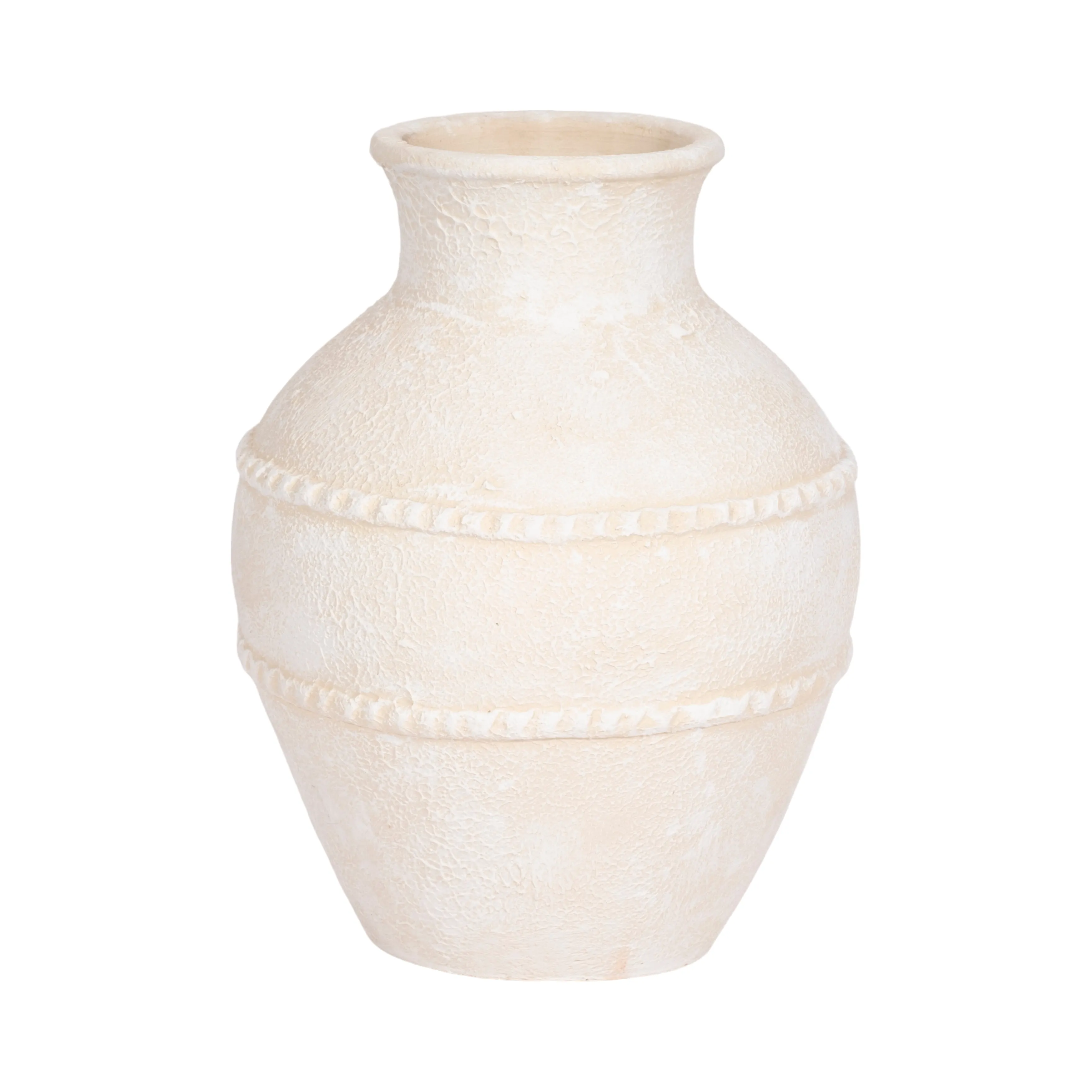 14" Traditional Textured Terracotta Vase, Ivory
