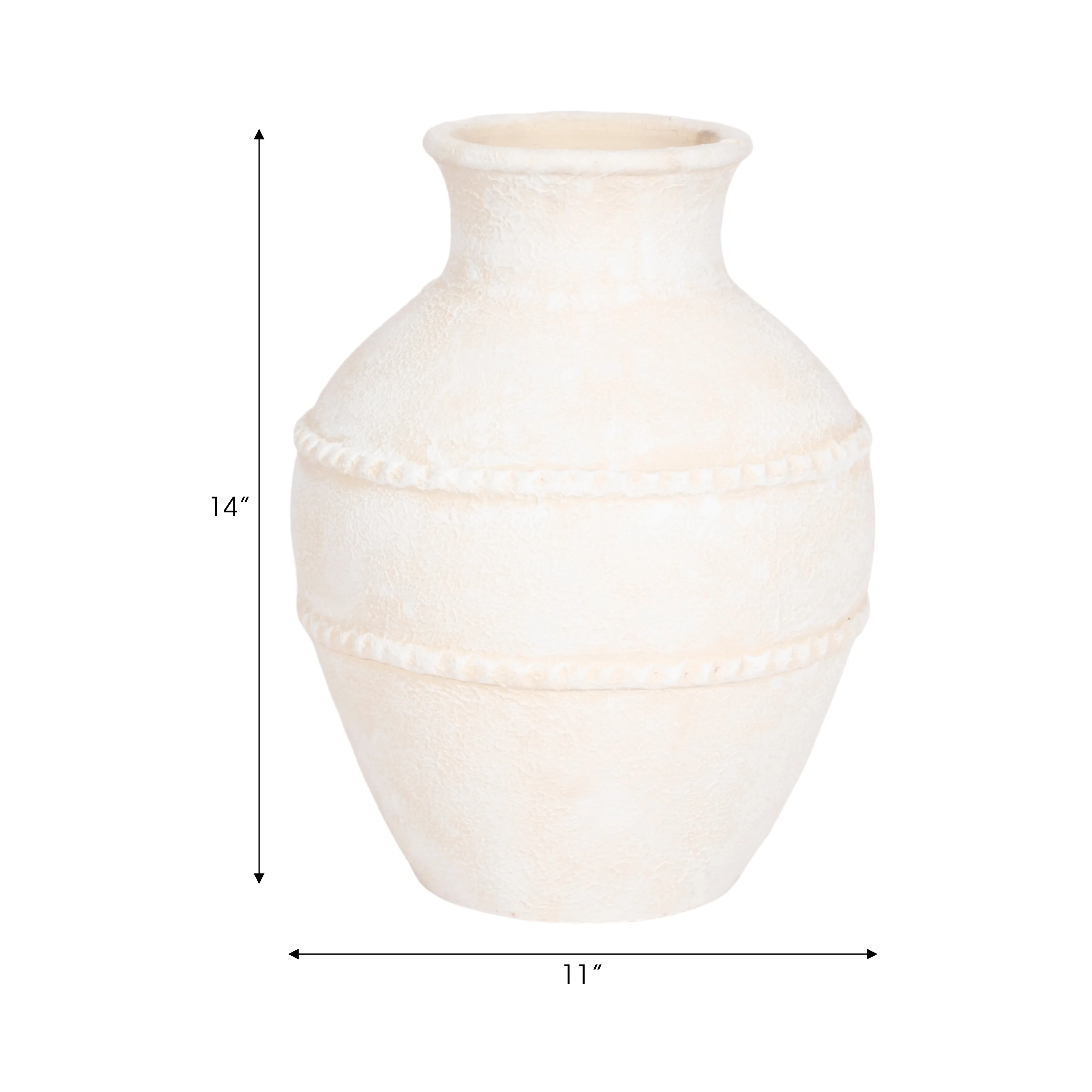 14" Traditional Textured Terracotta Vase, Ivory