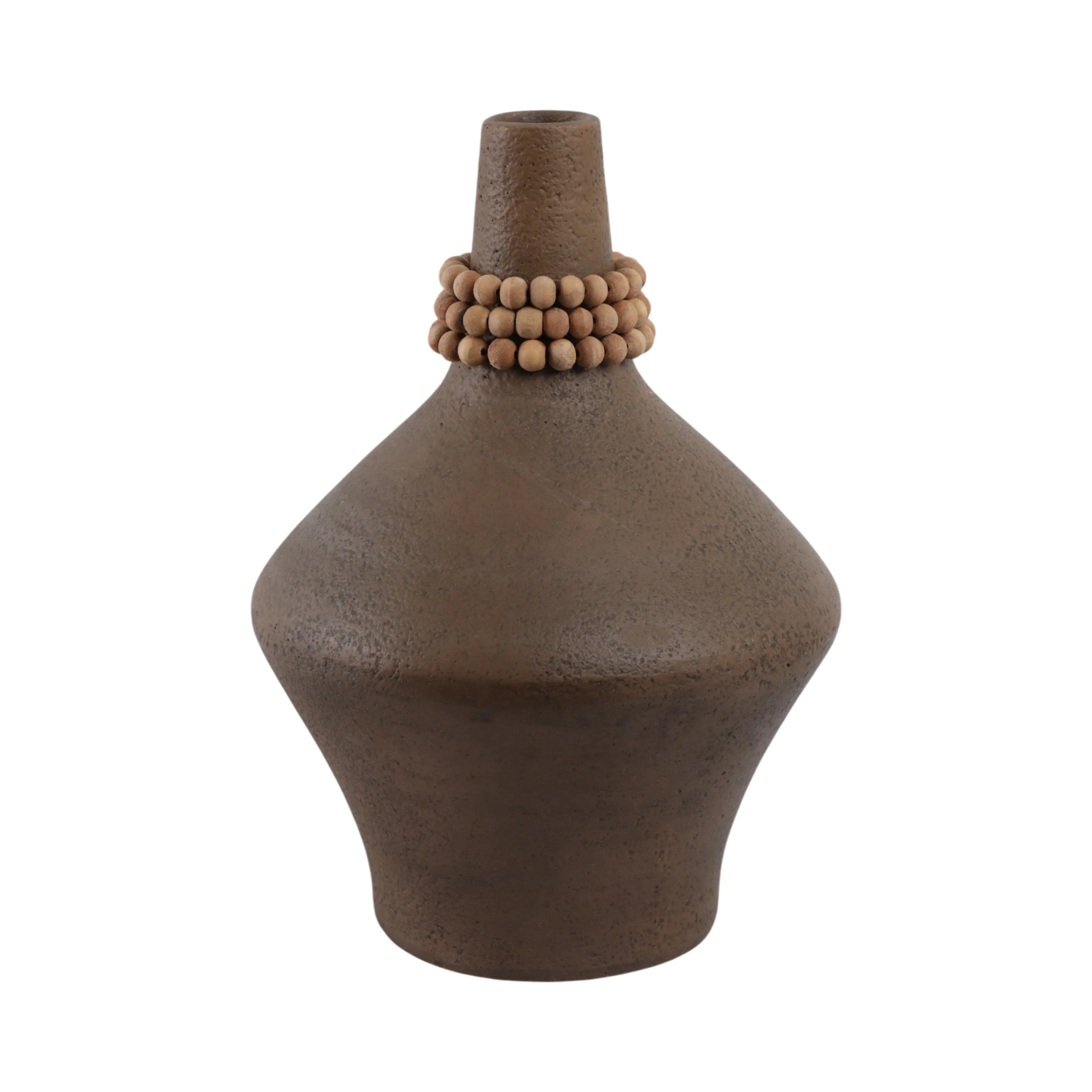 14" Tutwell Large Vase With Wood Beads, Brwn