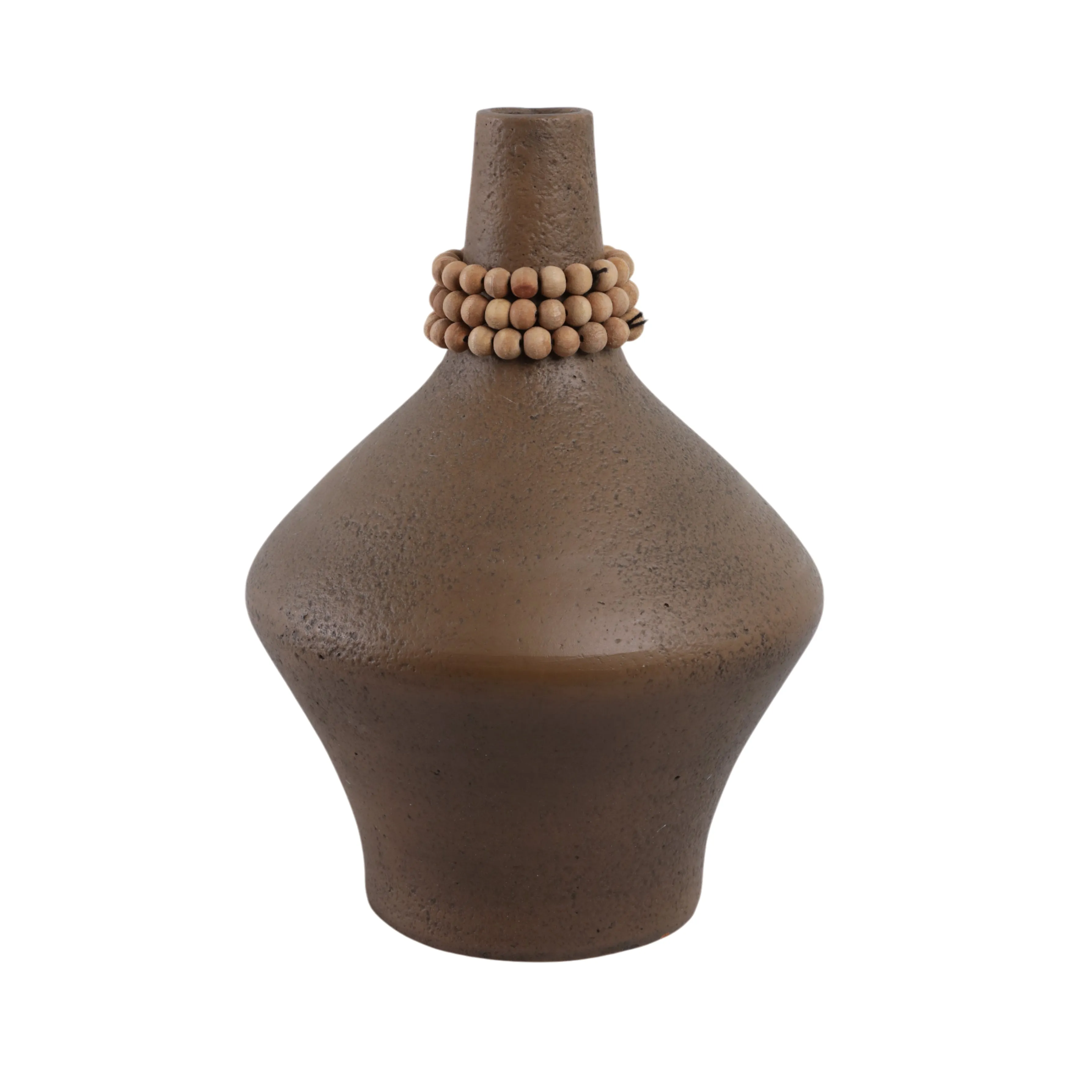 14" Tutwell Large Vase With Wood Beads, Brwn