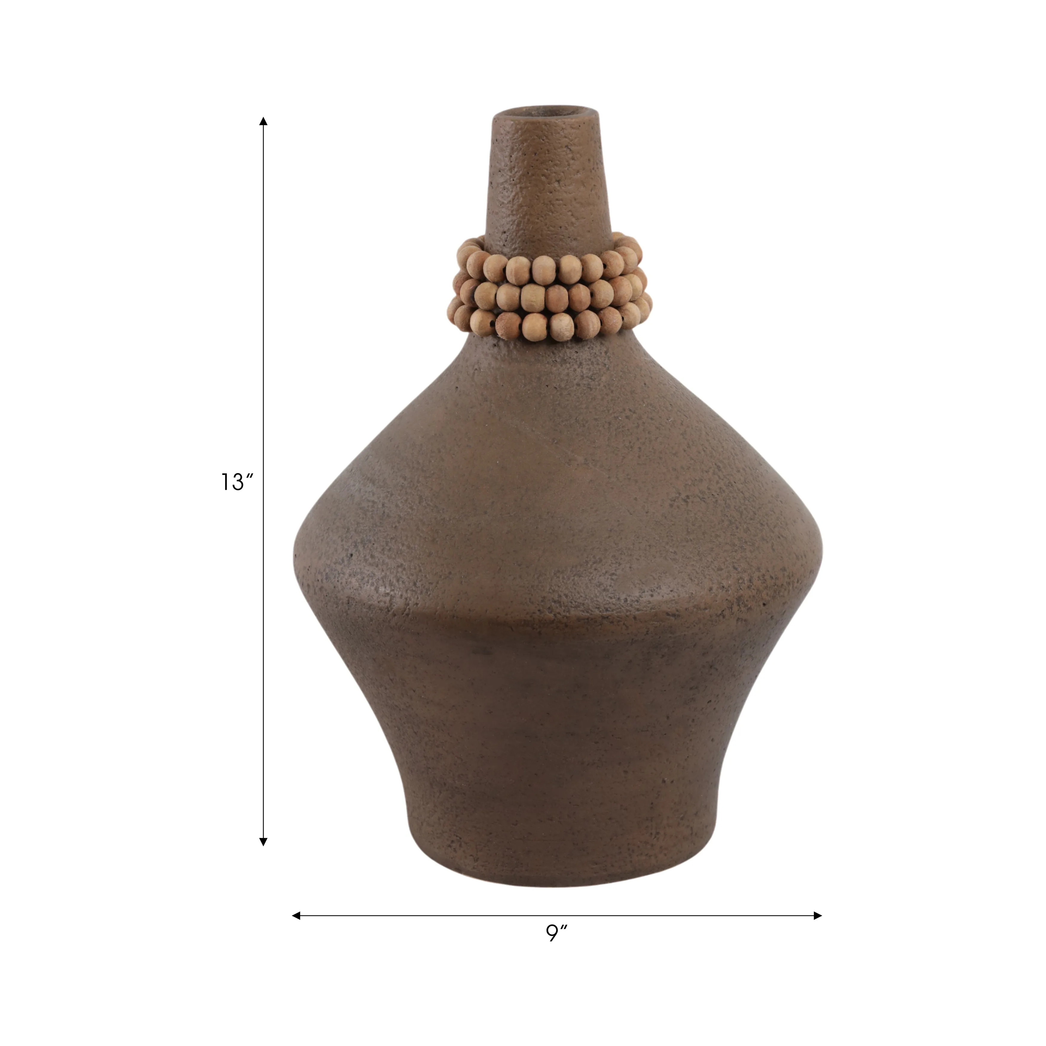 14" Tutwell Large Vase With Wood Beads, Brwn
