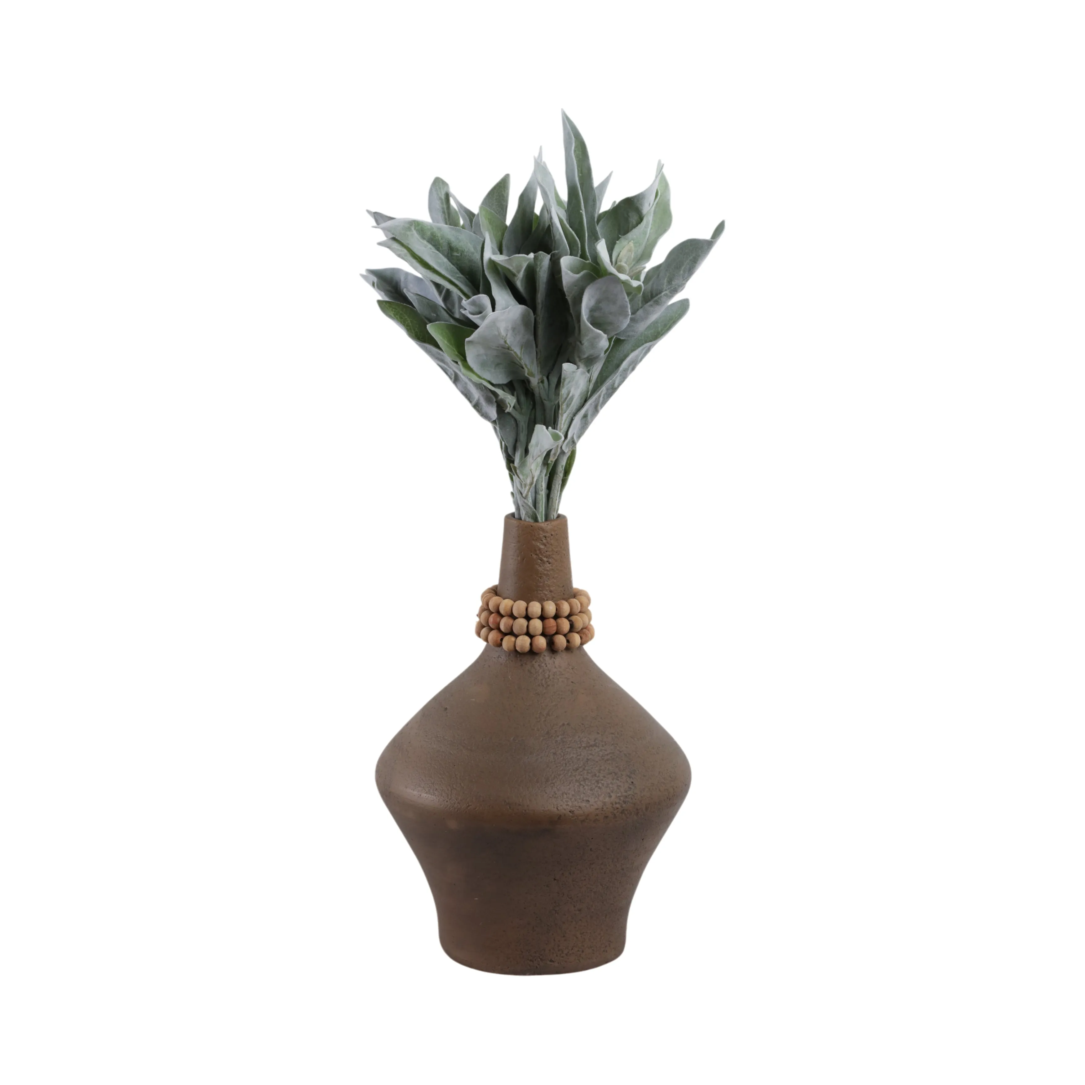 14" Tutwell Large Vase With Wood Beads, Brwn
