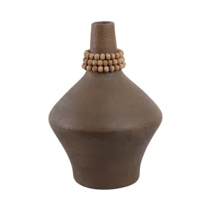 14" Tutwell Large Vase With Wood Beads, Brwn