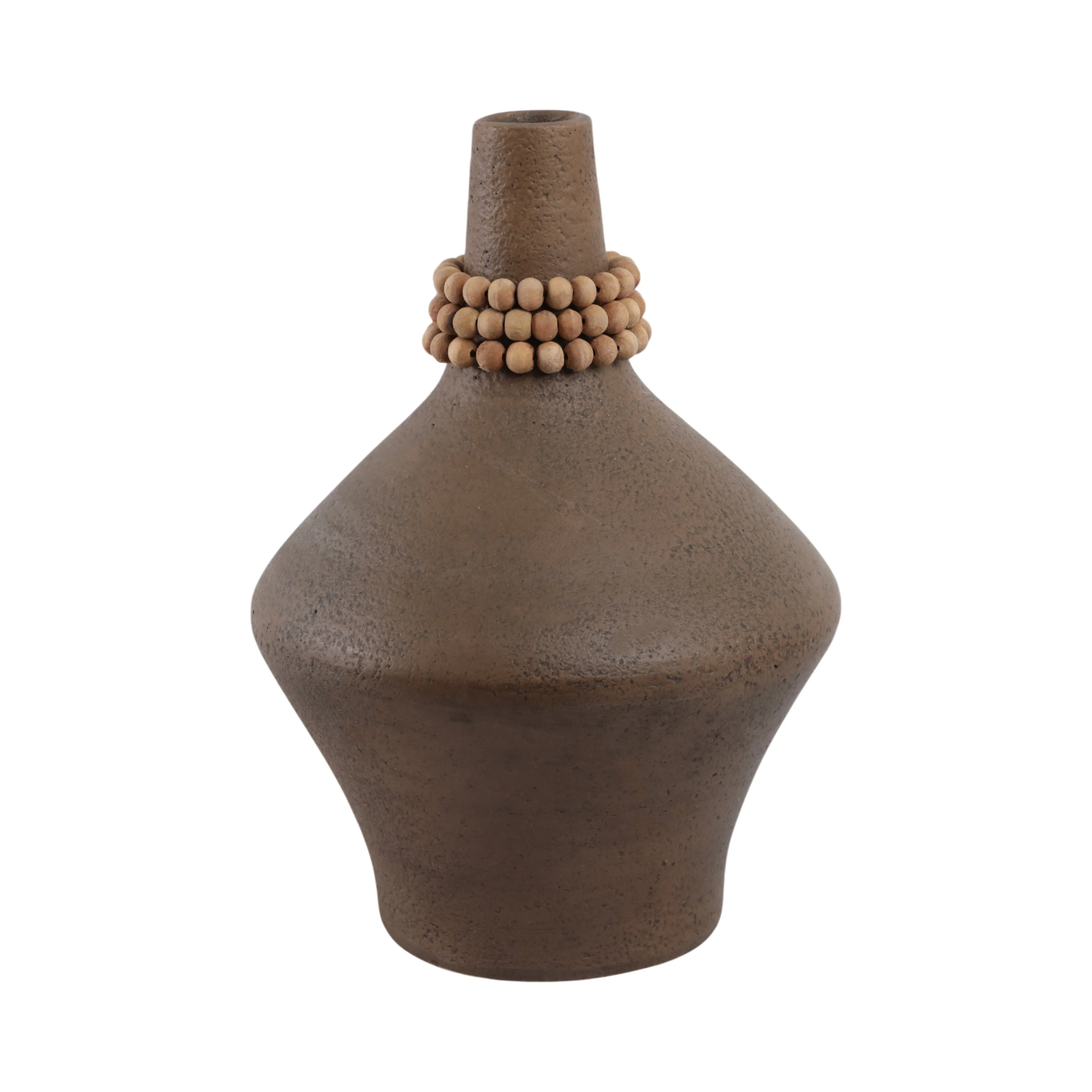 14" Tutwell Large Vase With Wood Beads, Brwn