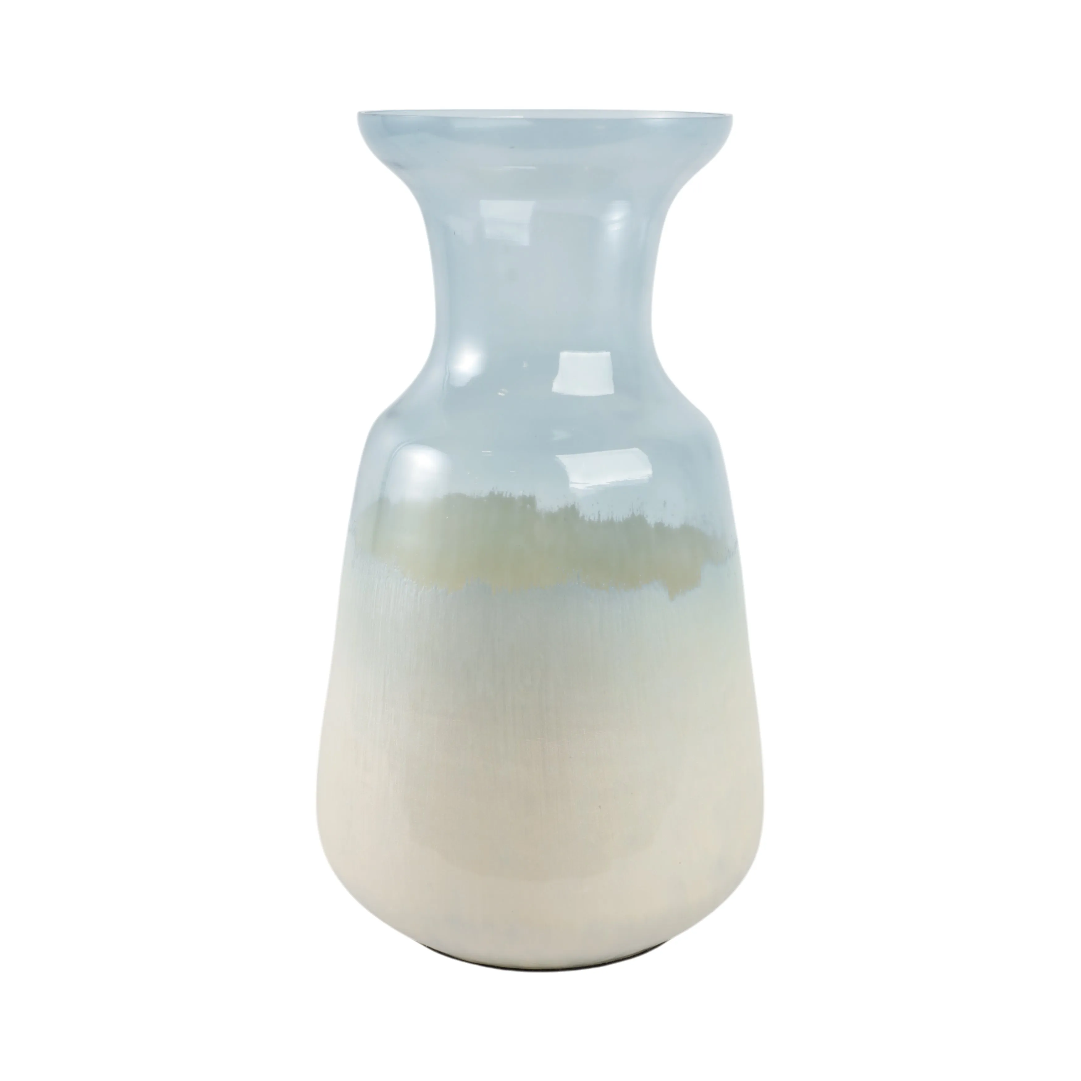 14x8" Frosted Glass Vase, Blue/white