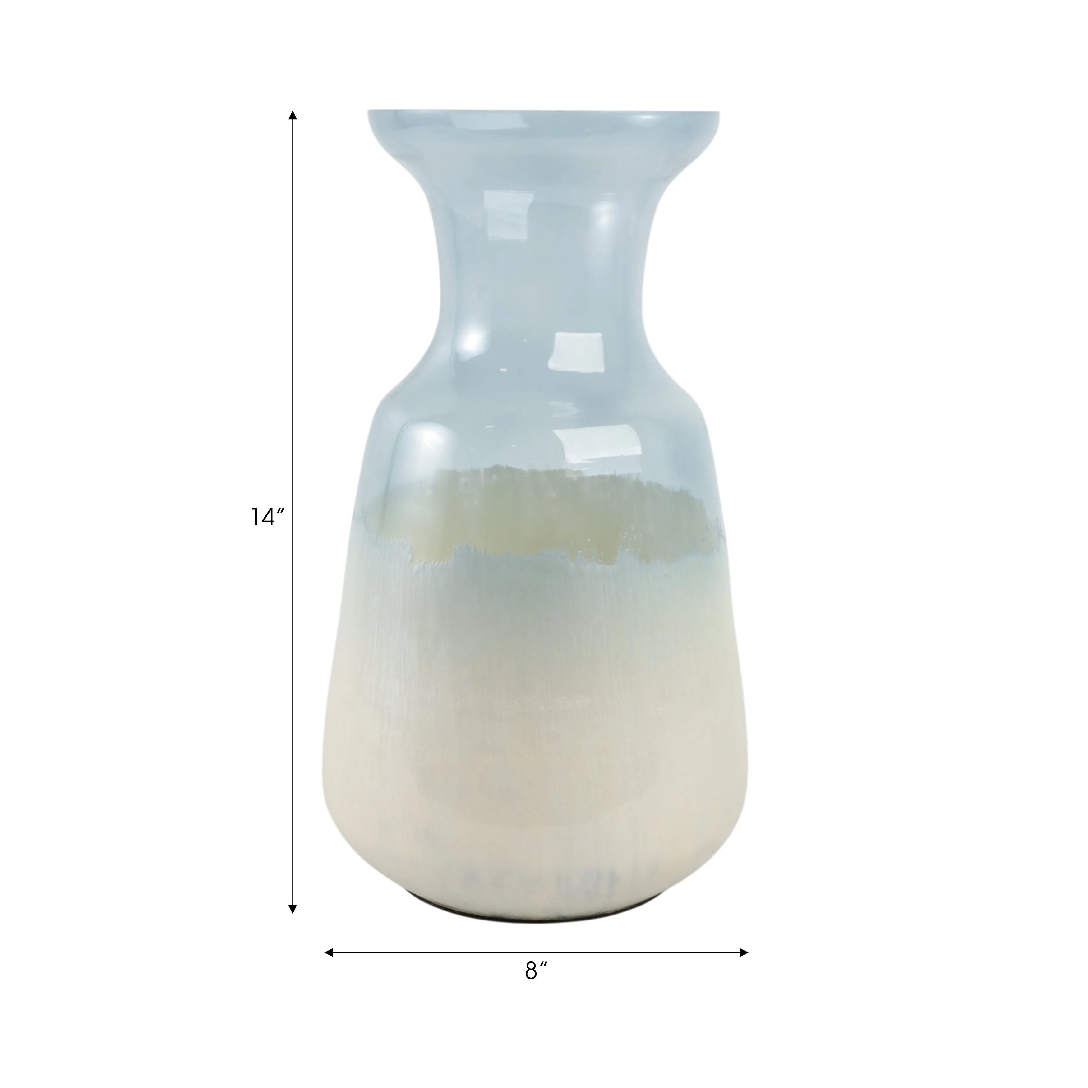 14x8" Frosted Glass Vase, Blue/white