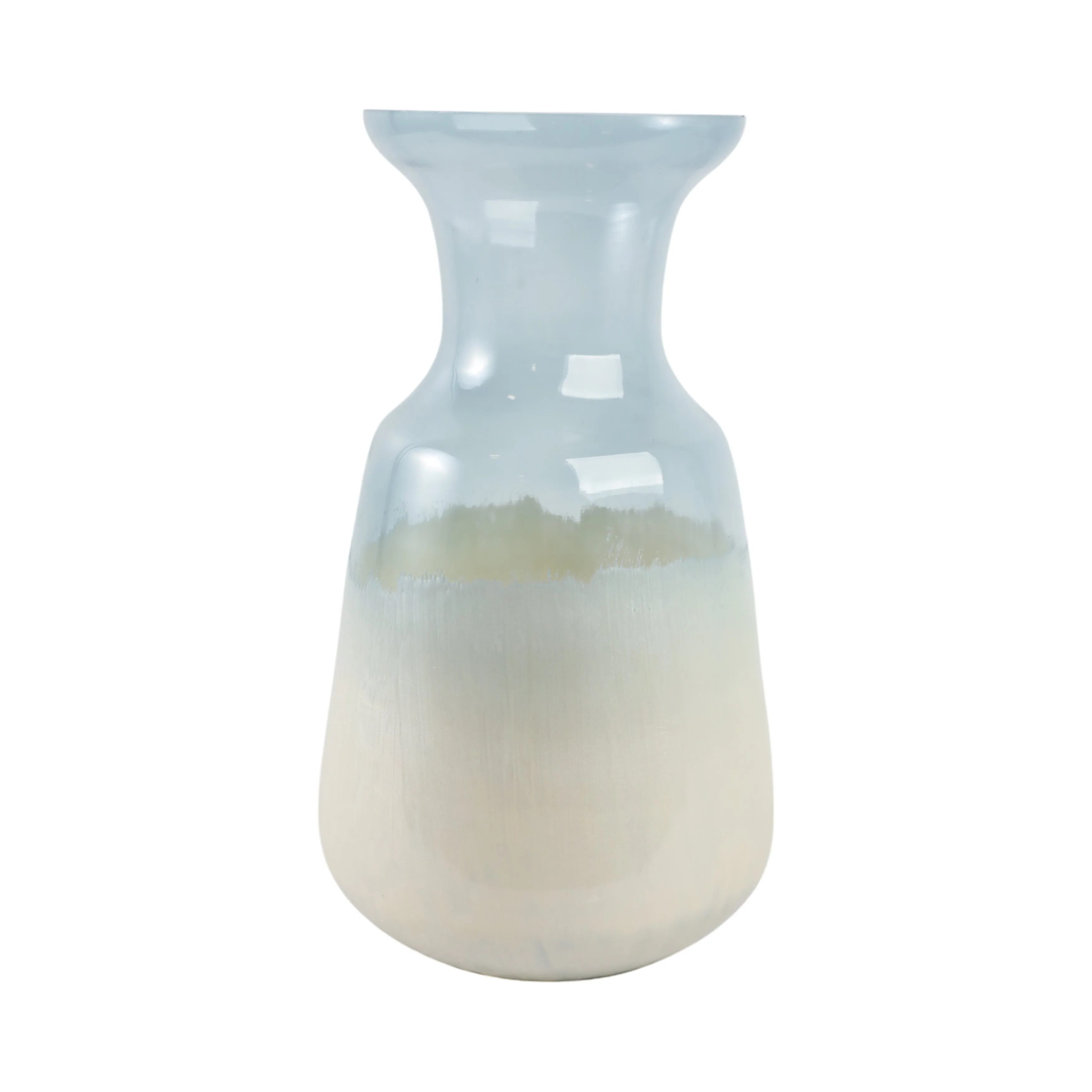 14x8" Frosted Glass Vase, Blue/white