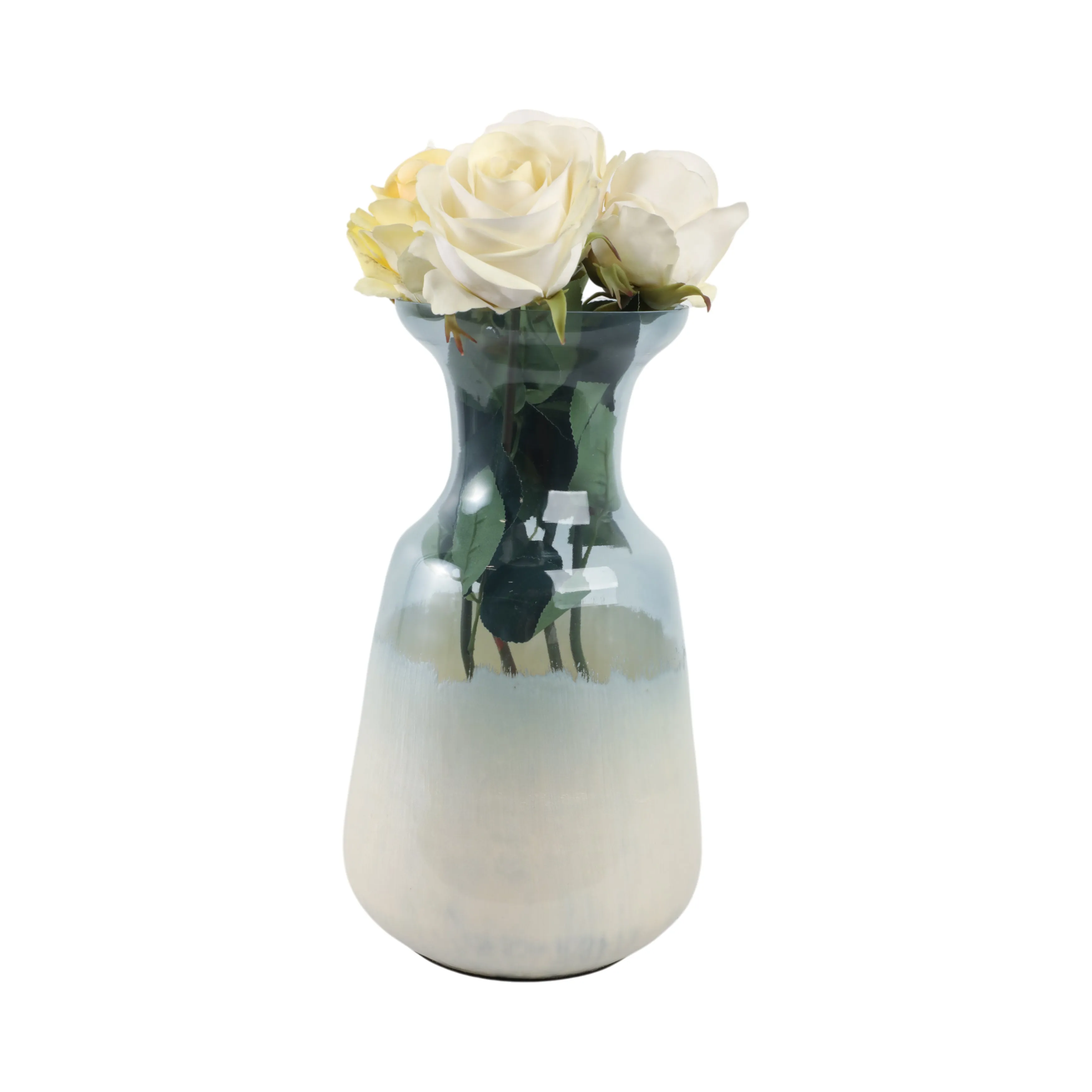 14x8" Frosted Glass Vase, Blue/white