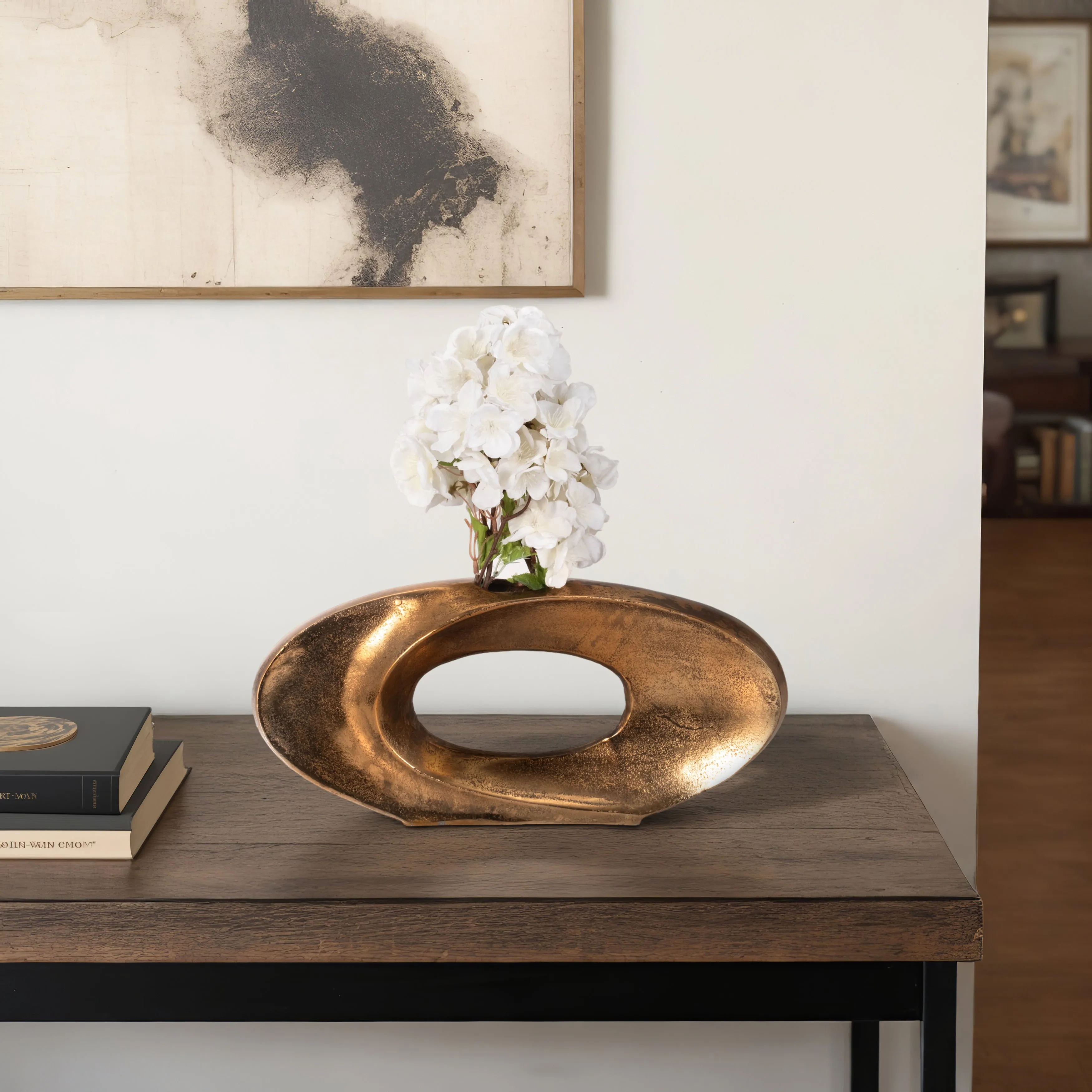15" Belcove, Metal Cut-out Vase, Bronze