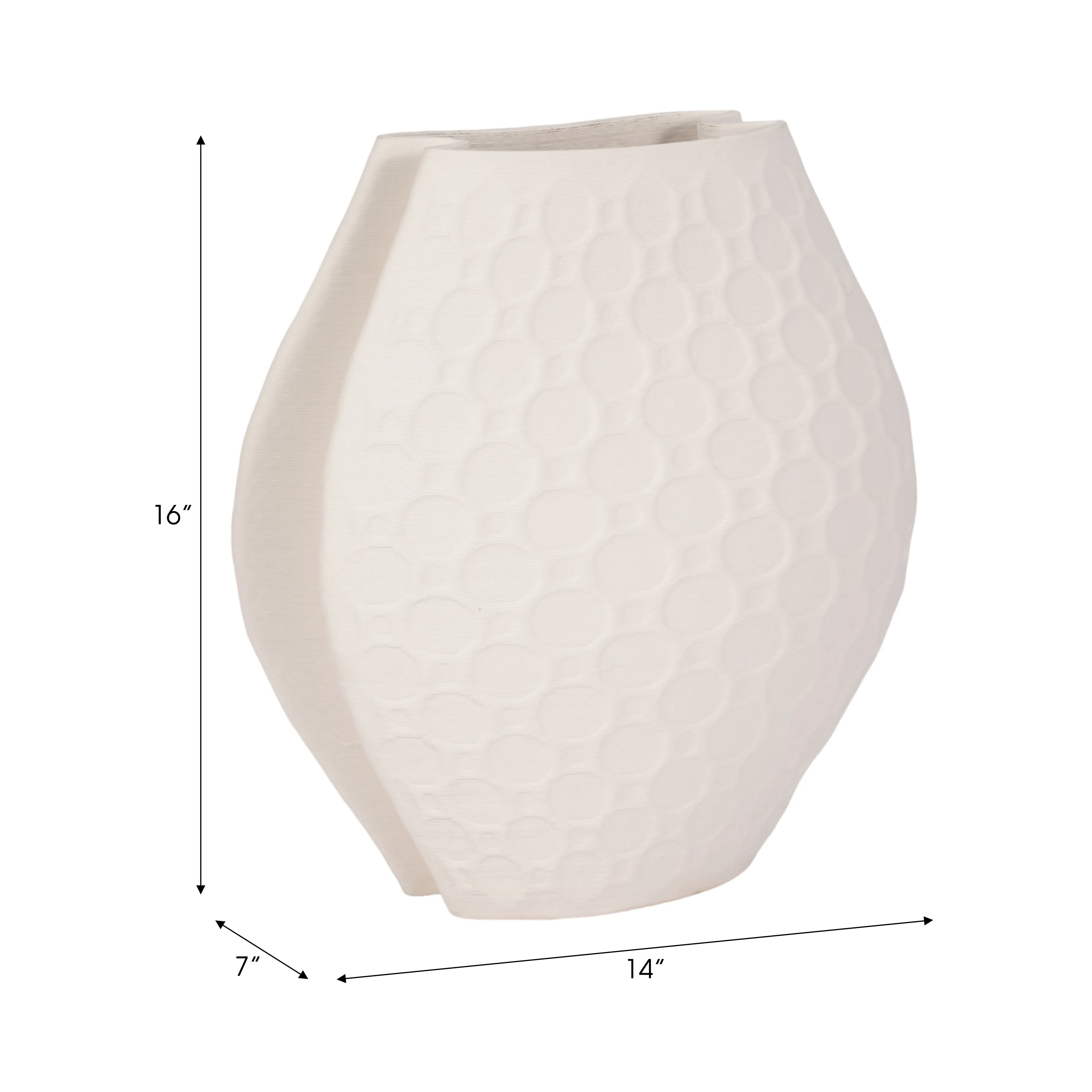 16" ELPHANTINE 3D PRINTED VASE, IVORY/BEIGE