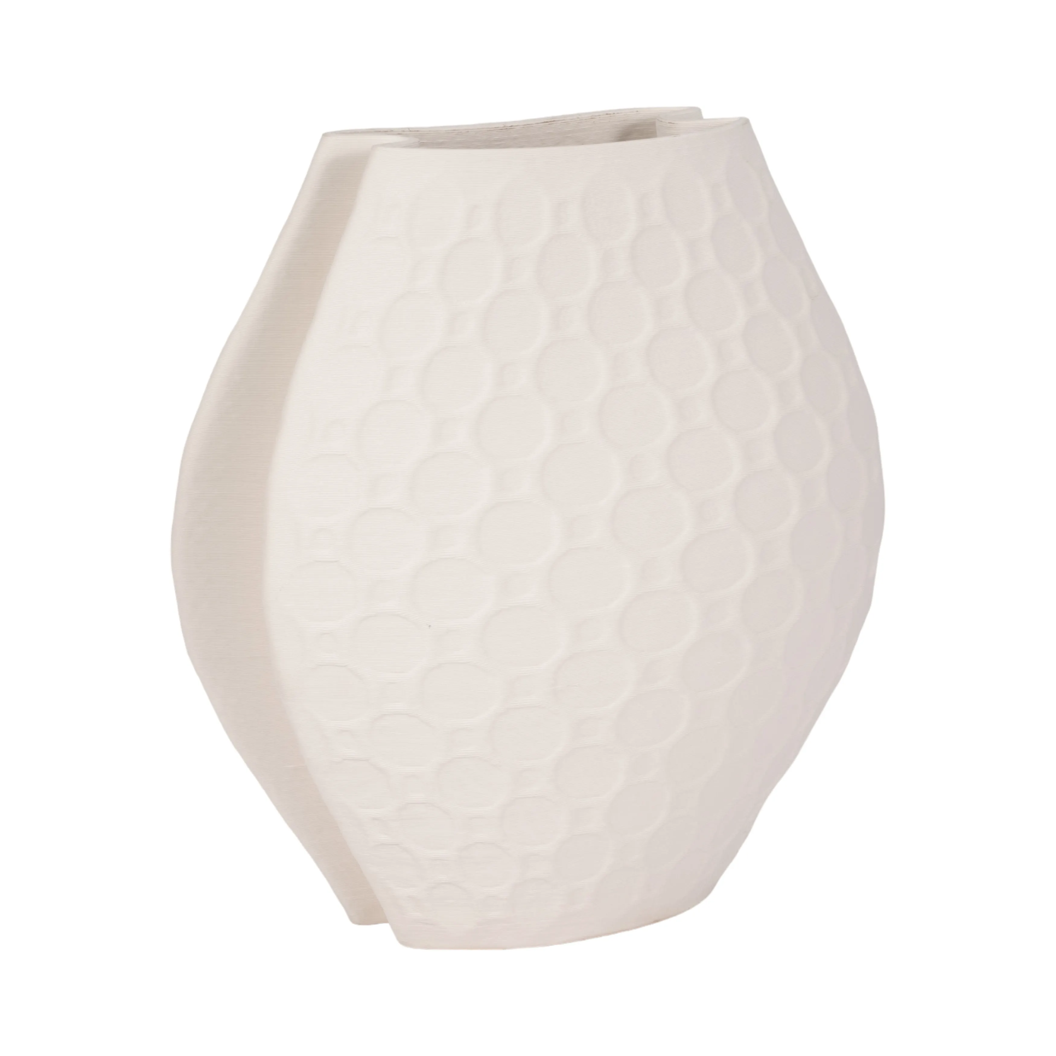 16" ELPHANTINE 3D PRINTED VASE, IVORY/BEIGE
