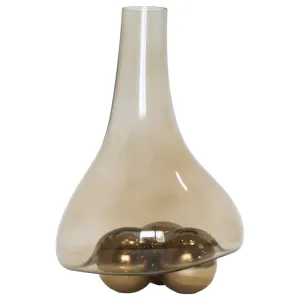 16" Feline Small Glass  Vase With Metal Ball Base