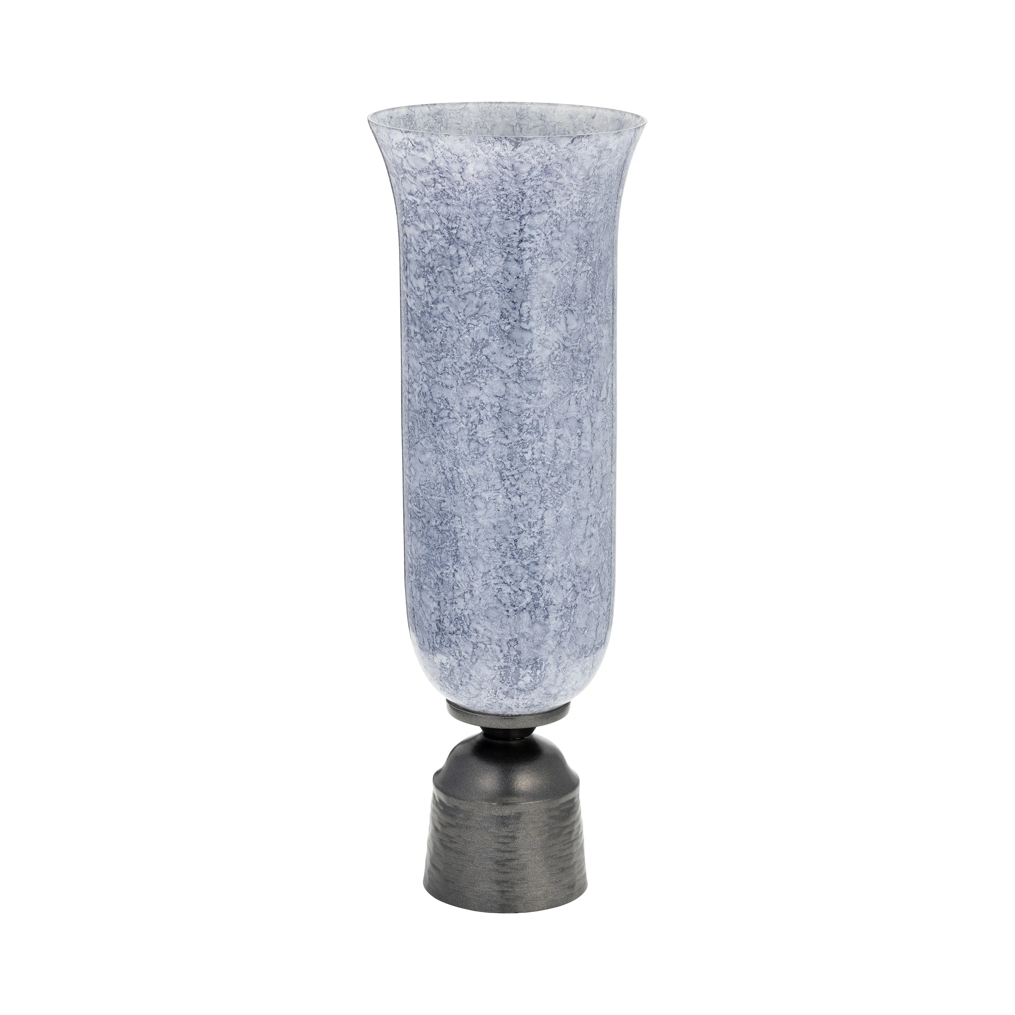 16", GLASS VASE W/METAL BASE, BLUE