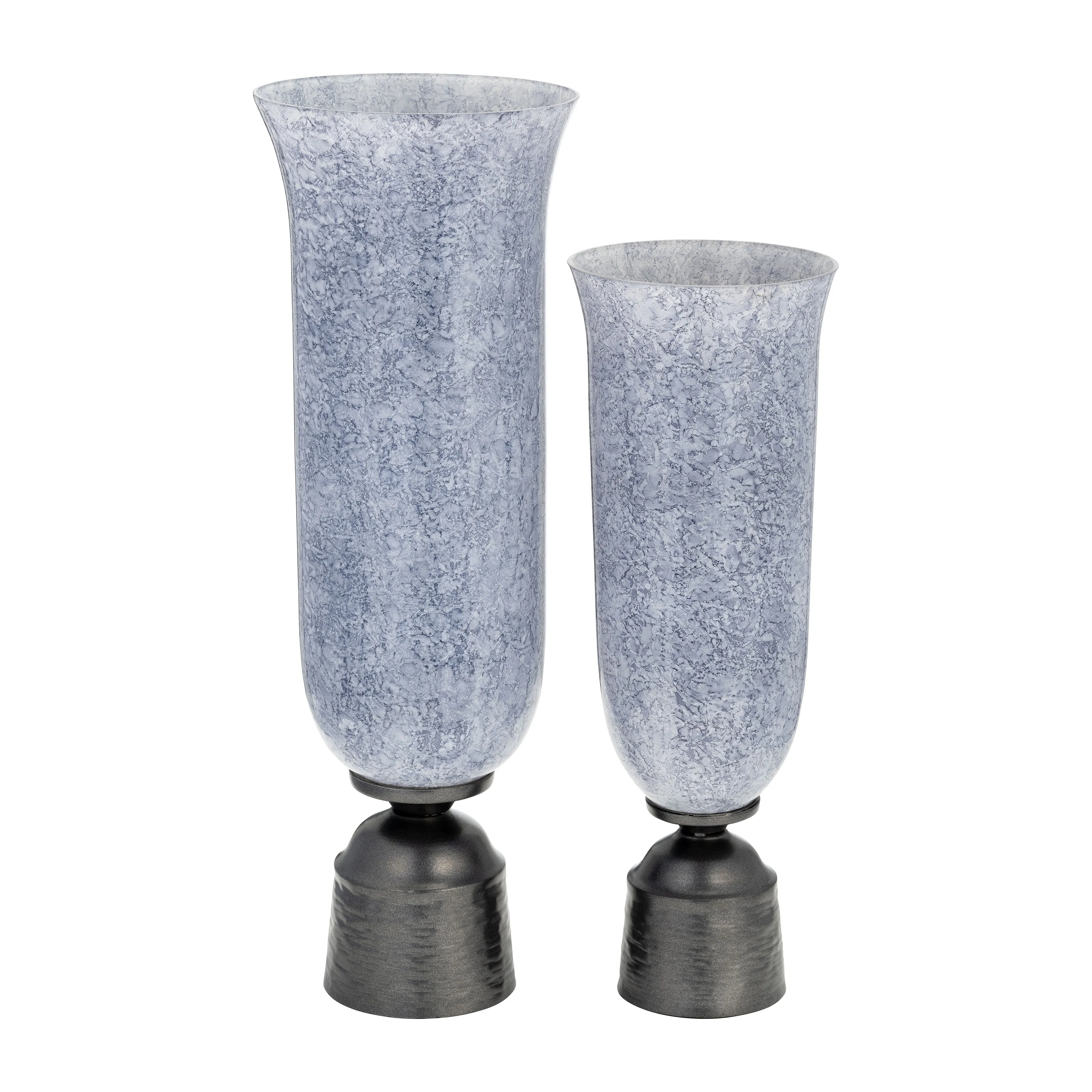 16", GLASS VASE W/METAL BASE, BLUE