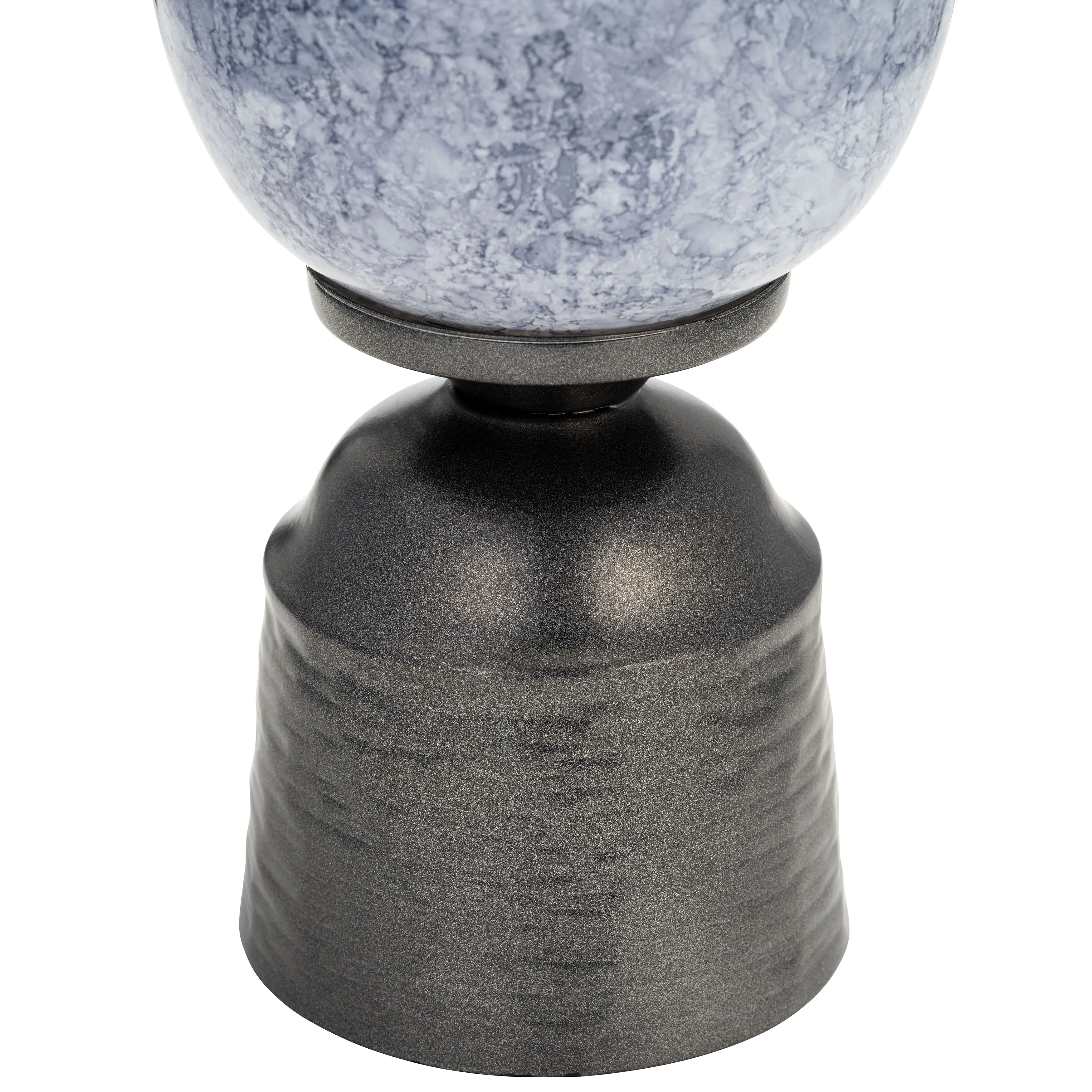 16", GLASS VASE W/METAL BASE, BLUE