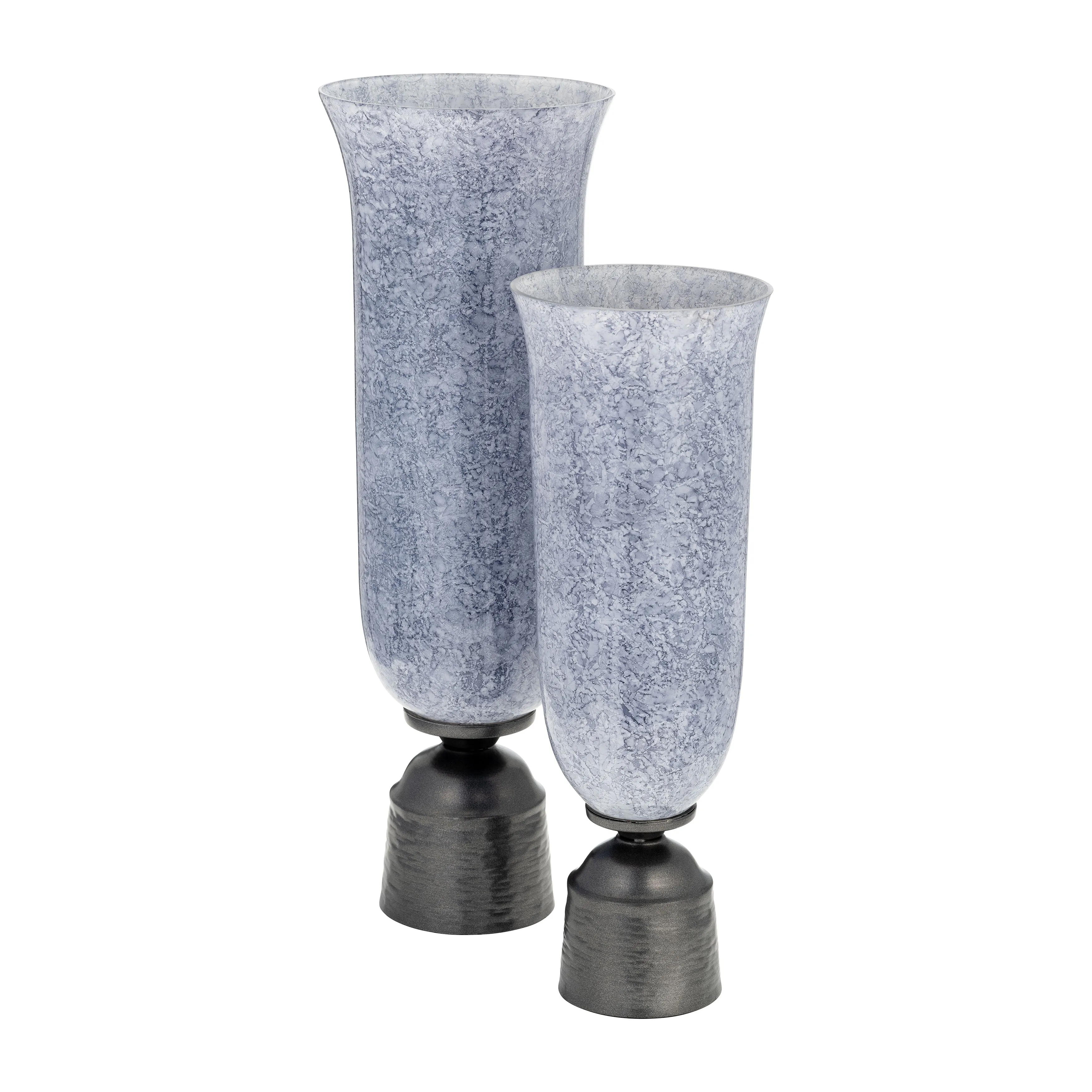 16", GLASS VASE W/METAL BASE, BLUE
