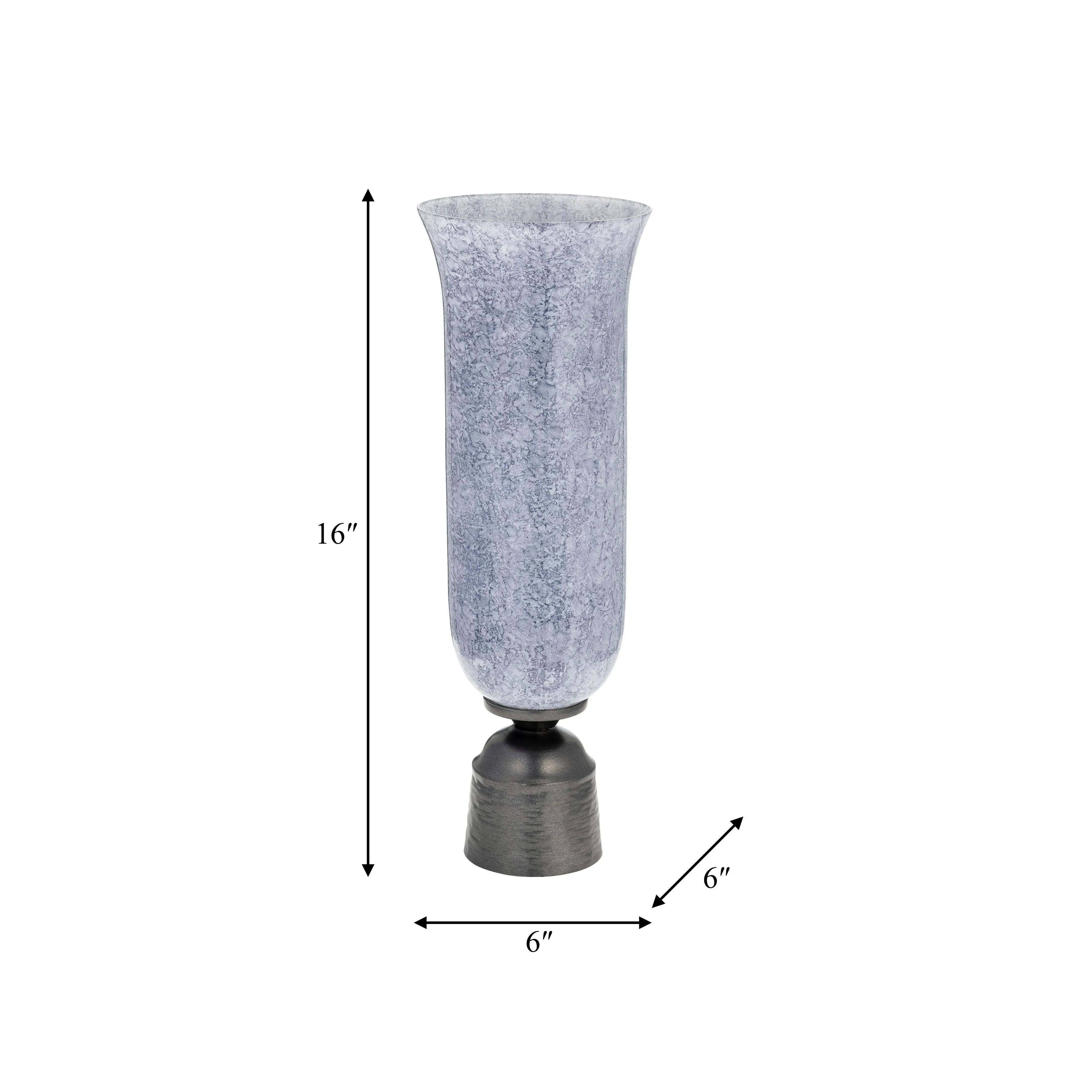 16", GLASS VASE W/METAL BASE, BLUE