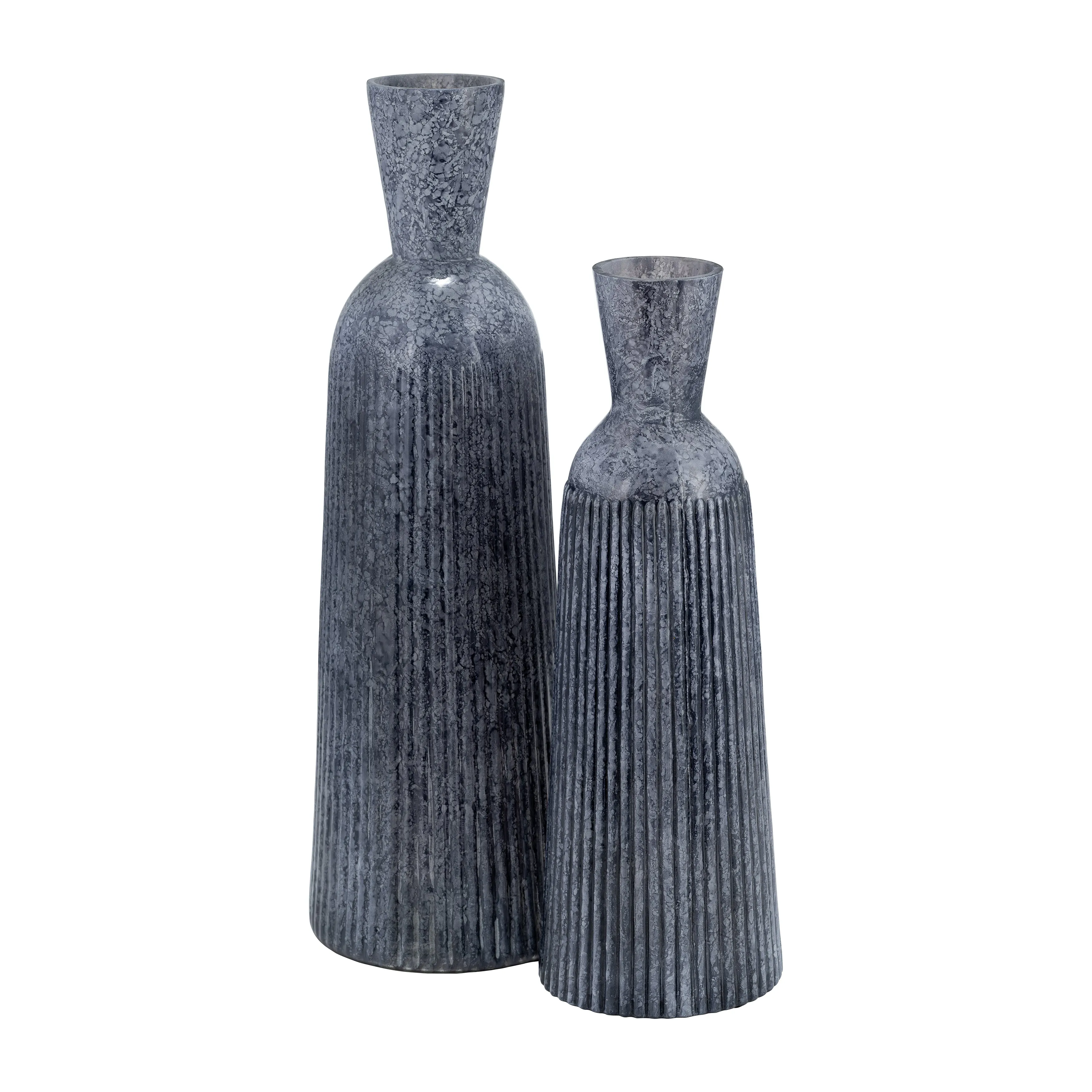 16", GROOVED GLASS VASE, BLUE