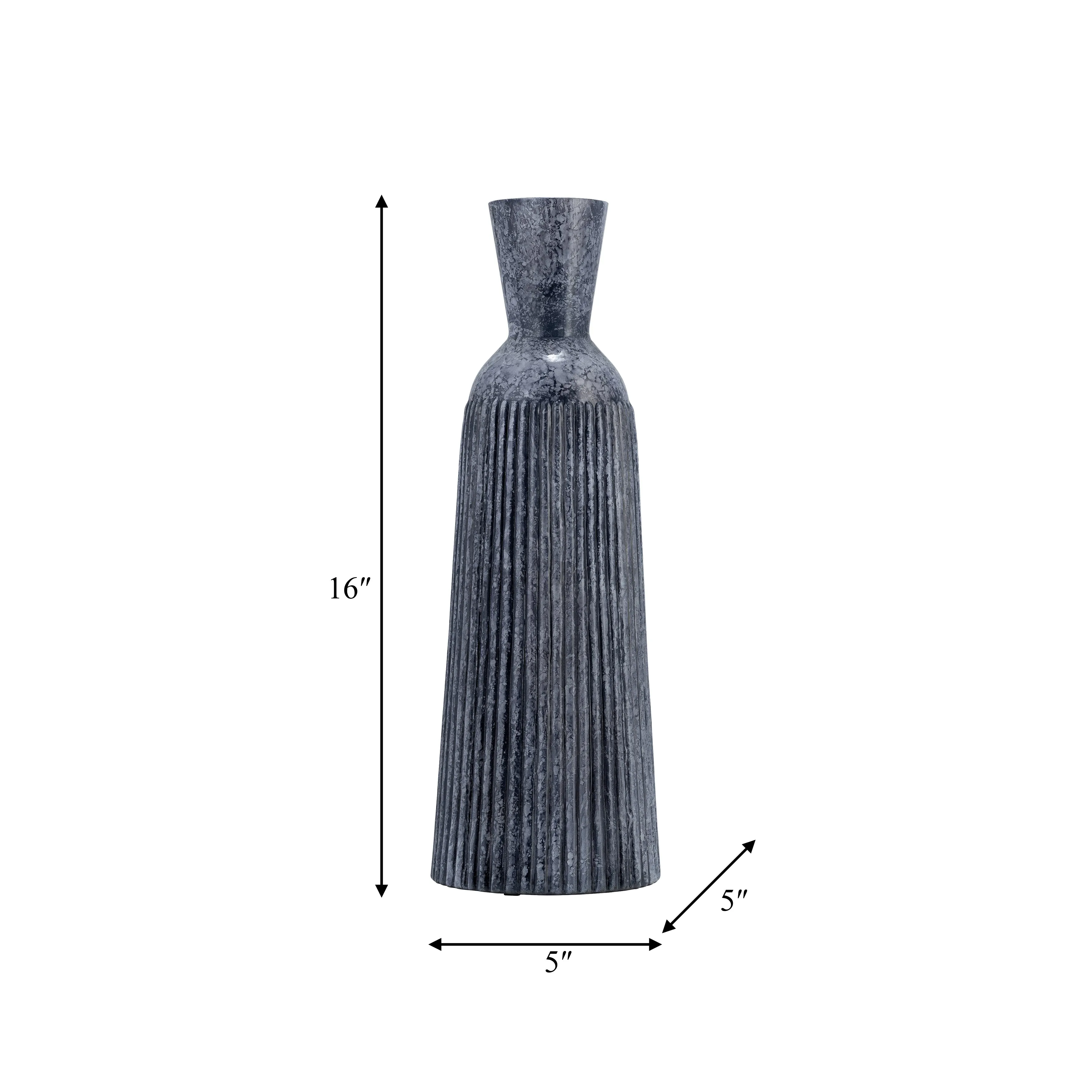16", GROOVED GLASS VASE, BLUE