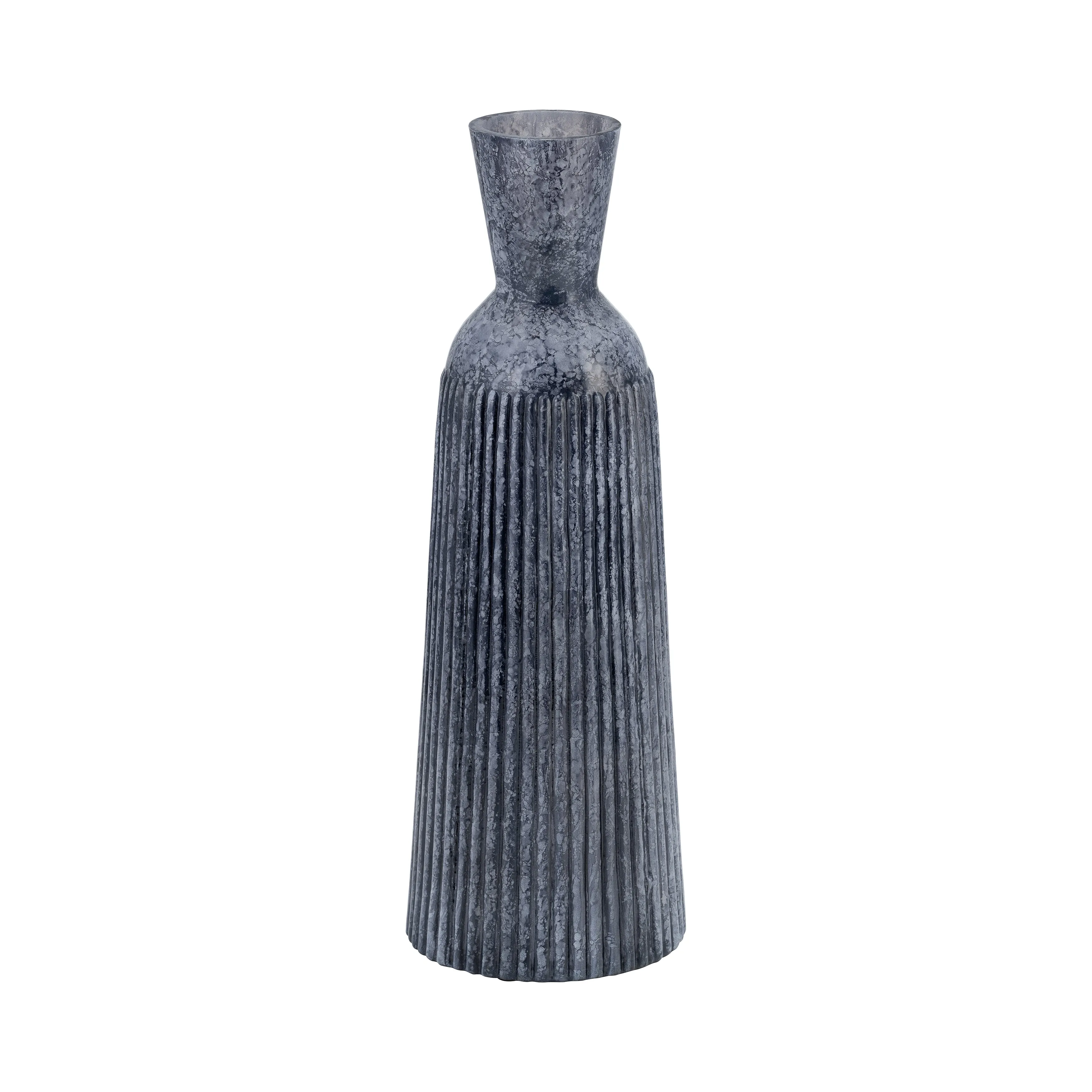 16", GROOVED GLASS VASE, BLUE