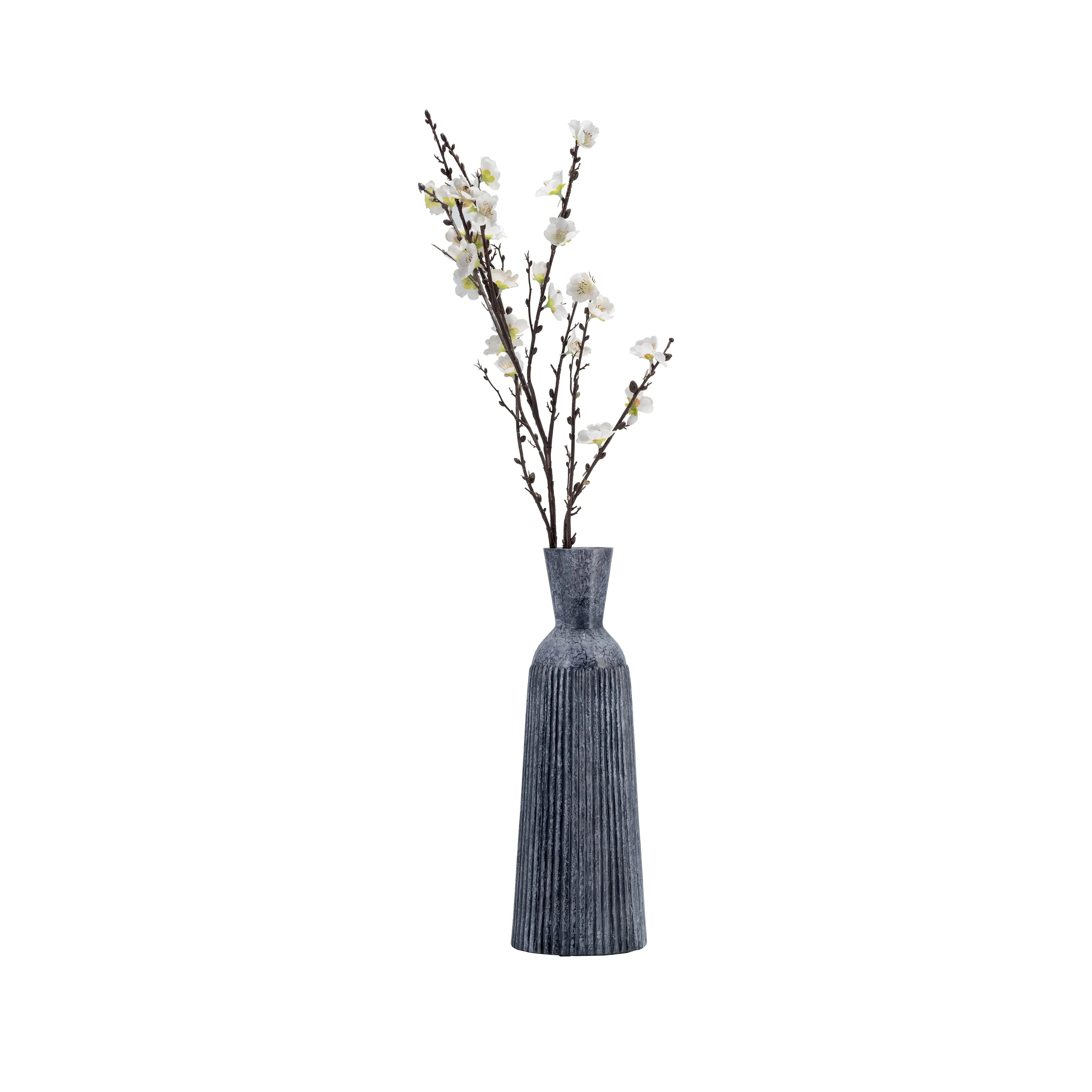 16", GROOVED GLASS VASE, BLUE
