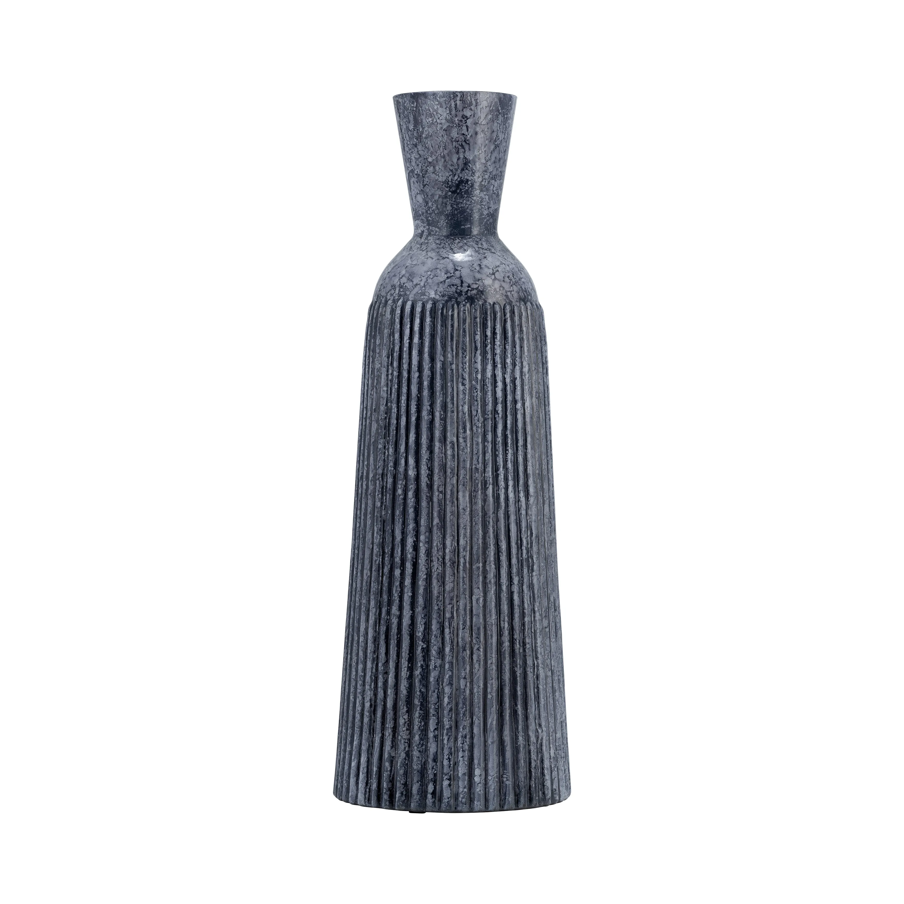 16", GROOVED GLASS VASE, BLUE