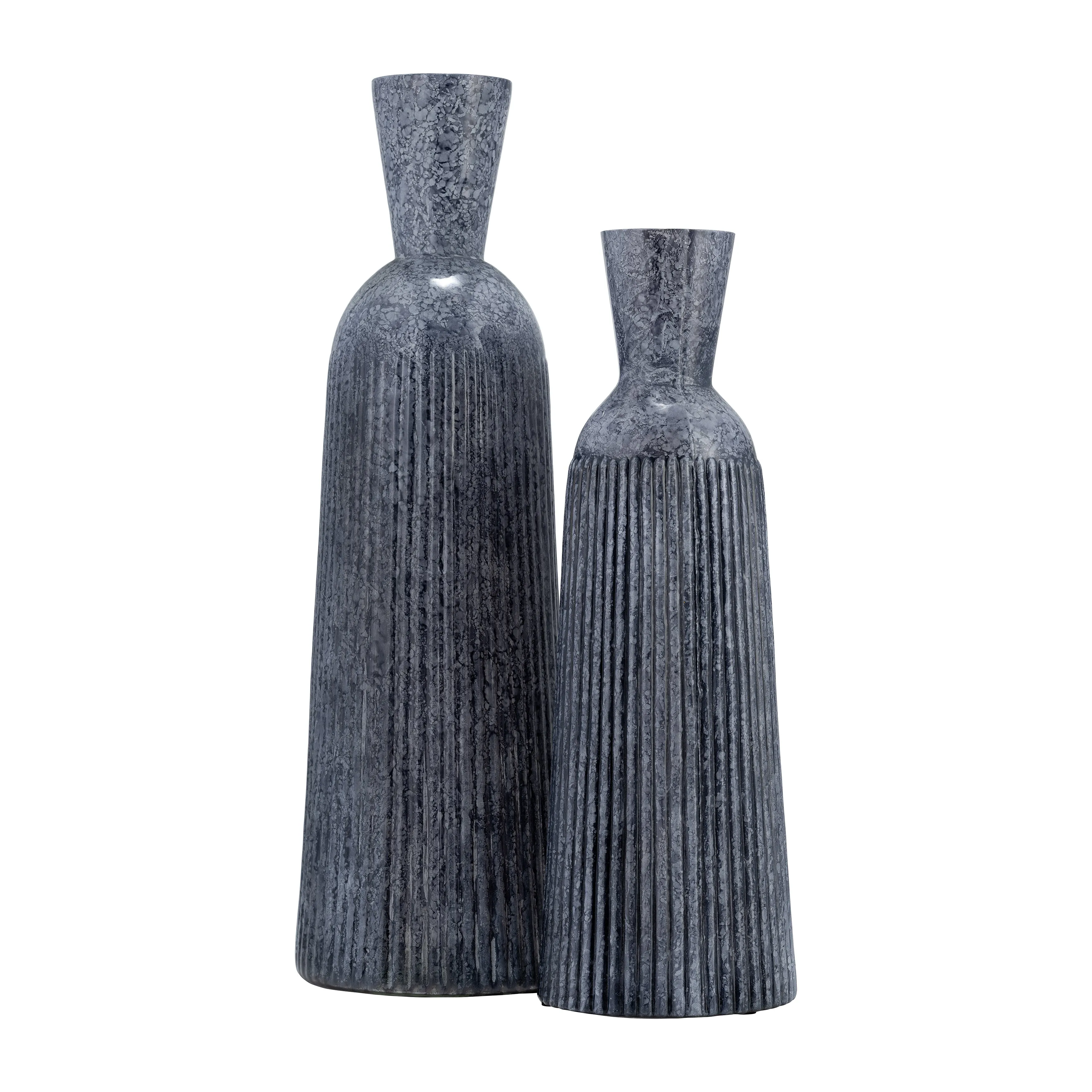 16", GROOVED GLASS VASE, BLUE